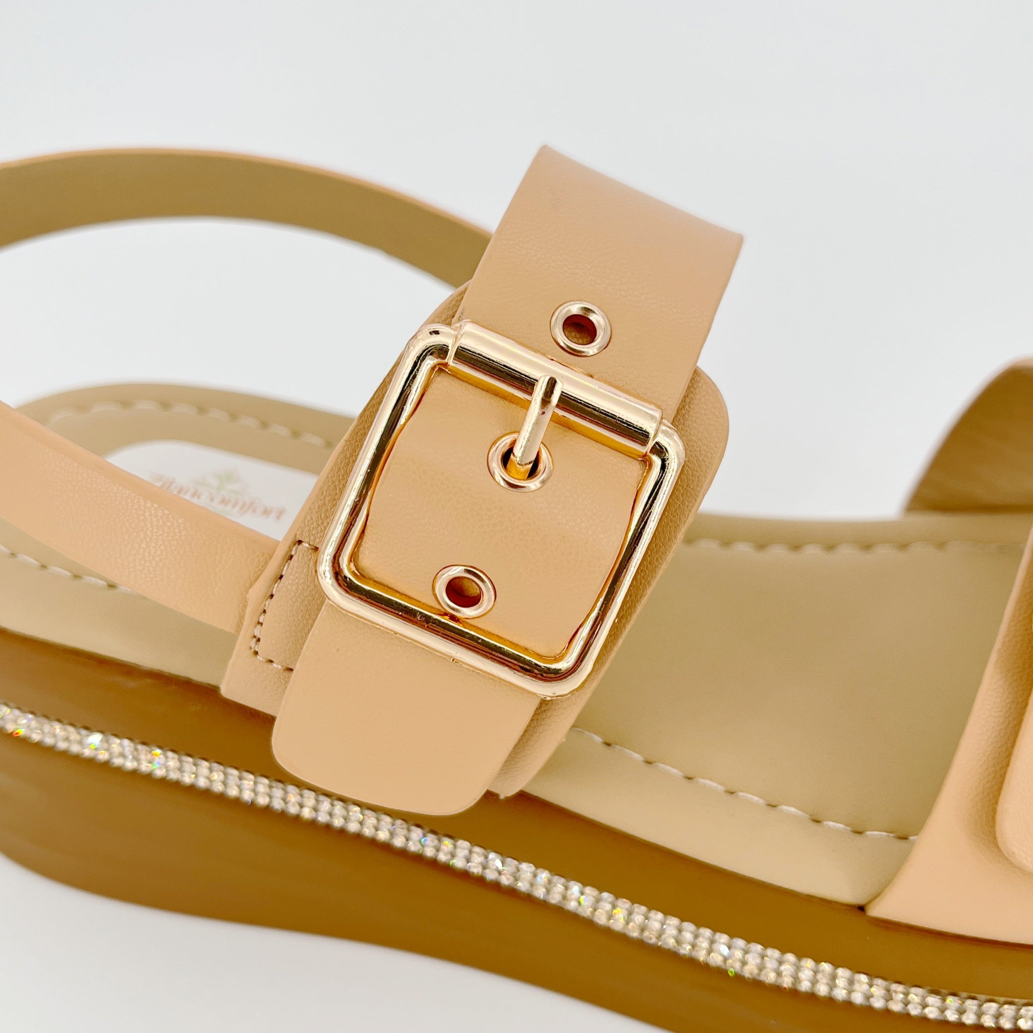 ZC Women's Crystal-Trim Double-Buckle Wedge Sandals – Wholesale | Comfort Fit | Multi-Color Options