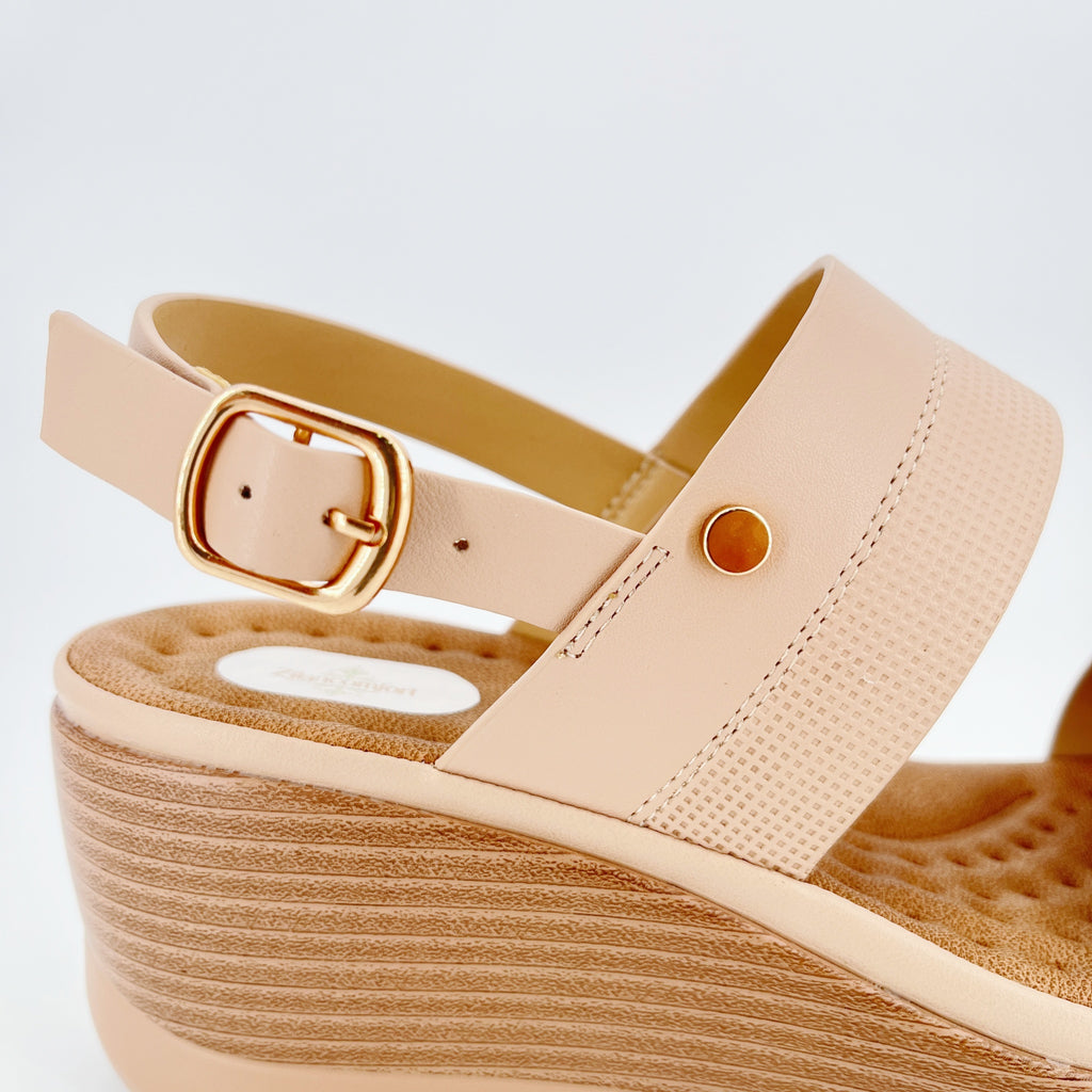 ZC Women's Dual-Texture Double-Band Wood-Grain Wedge Sandals – Wholesale | Comfort Fit | Multi-Color Options