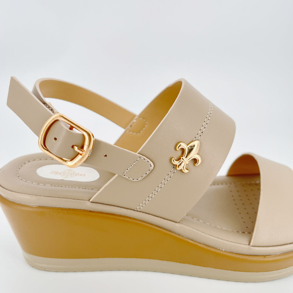 ZC Women's Fleur-de-Lis Double-Band Wedge Sandals – Wholesale | Comfort Fit | Multi-Color Options