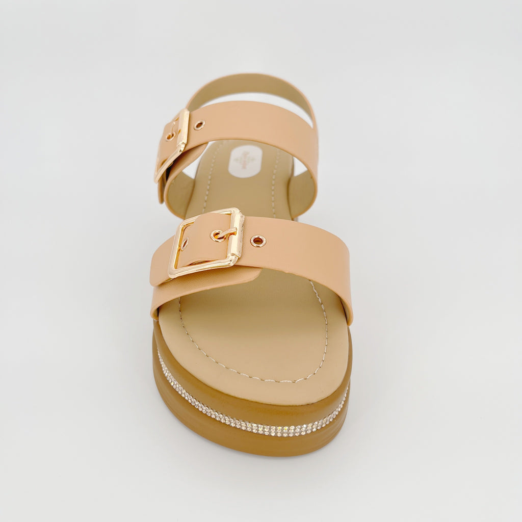 ZC Women's Crystal-Trim Double-Buckle Wedge Sandals – Wholesale | Comfort Fit | Multi-Color Options
