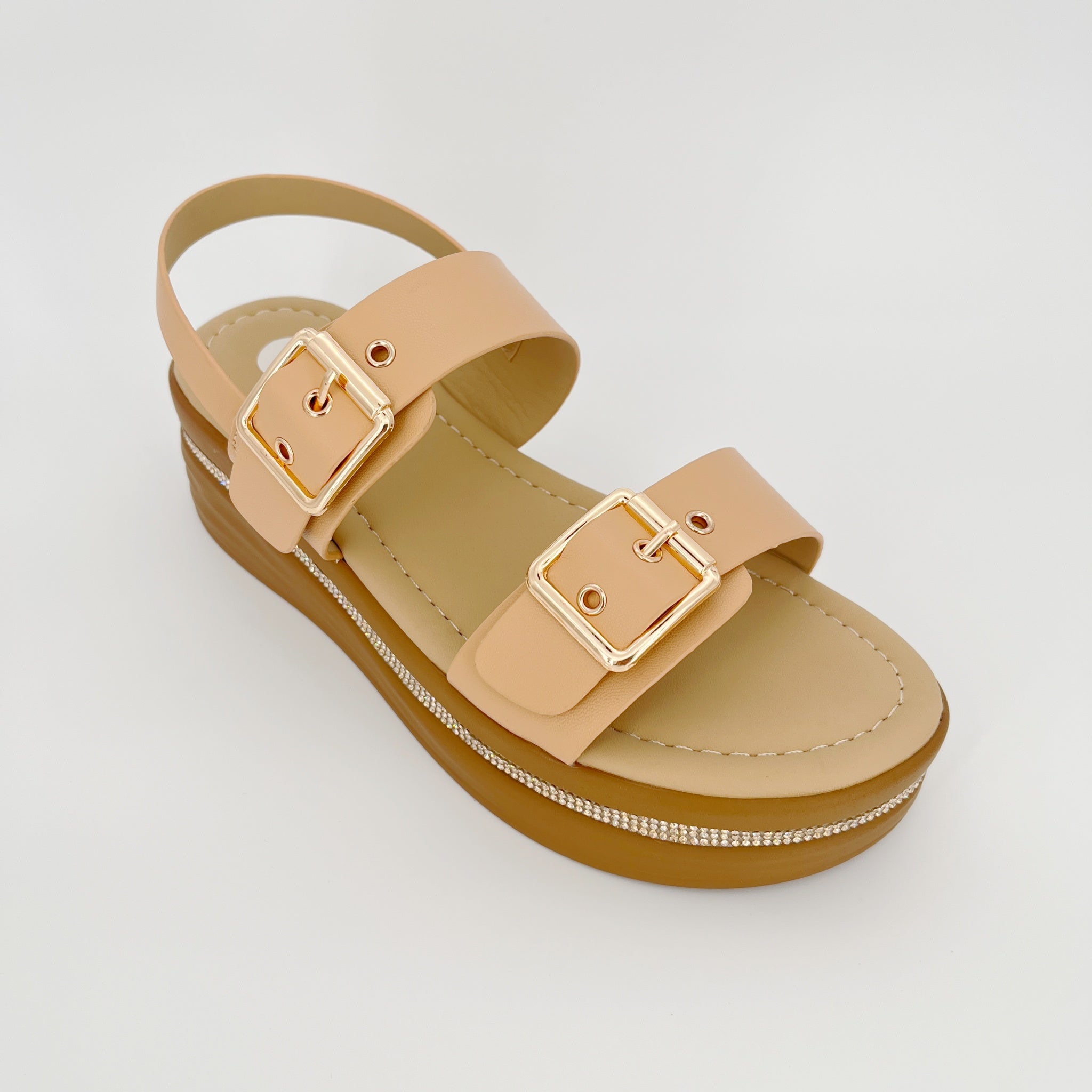 ZC Women's Crystal-Trim Double-Buckle Wedge Sandals – Wholesale | Comfort Fit | Multi-Color Options