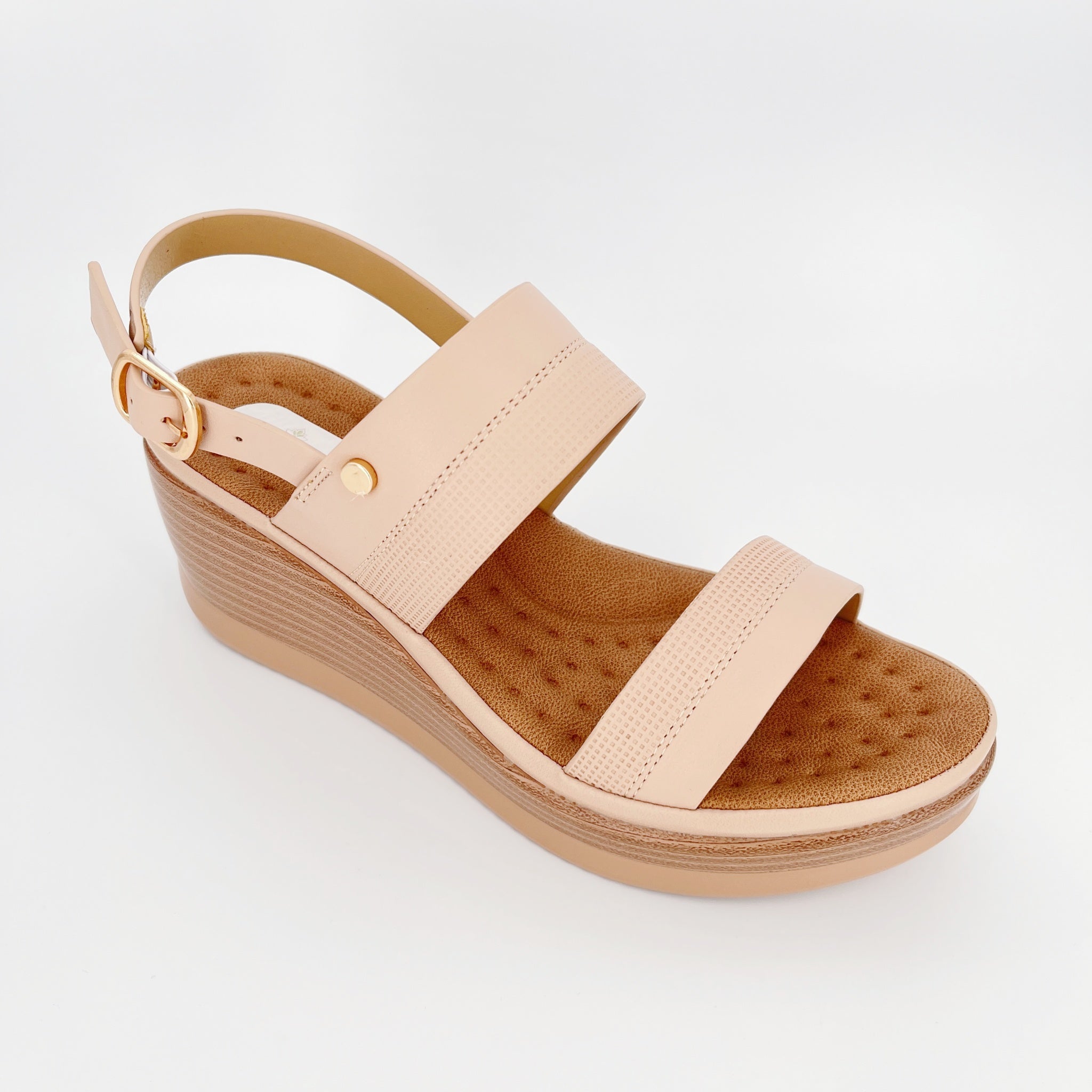 ZC Women's Dual-Texture Double-Band Wood-Grain Wedge Sandals – Wholesale | Comfort Fit | Multi-Color Options