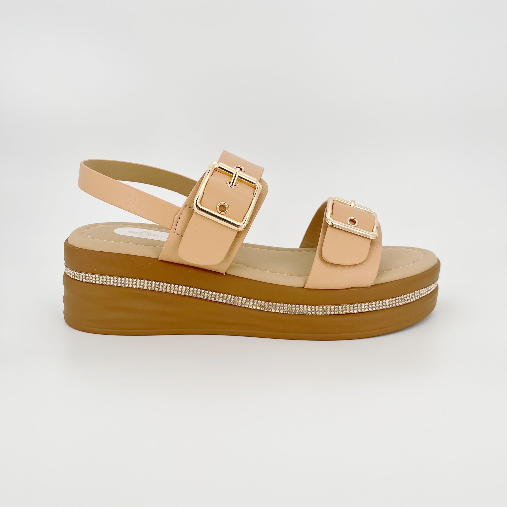 ZC Women's Crystal-Trim Double-Buckle Wedge Sandals – Wholesale | Comfort Fit | Multi-Color Options