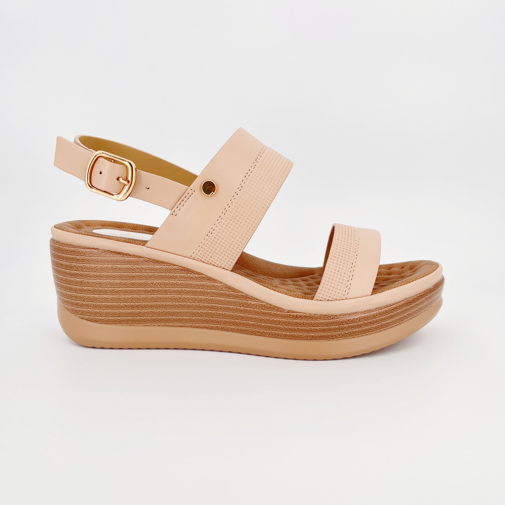 ZC Women's Dual-Texture Double-Band Wood-Grain Wedge Sandals – Wholesale | Comfort Fit | Multi-Color Options