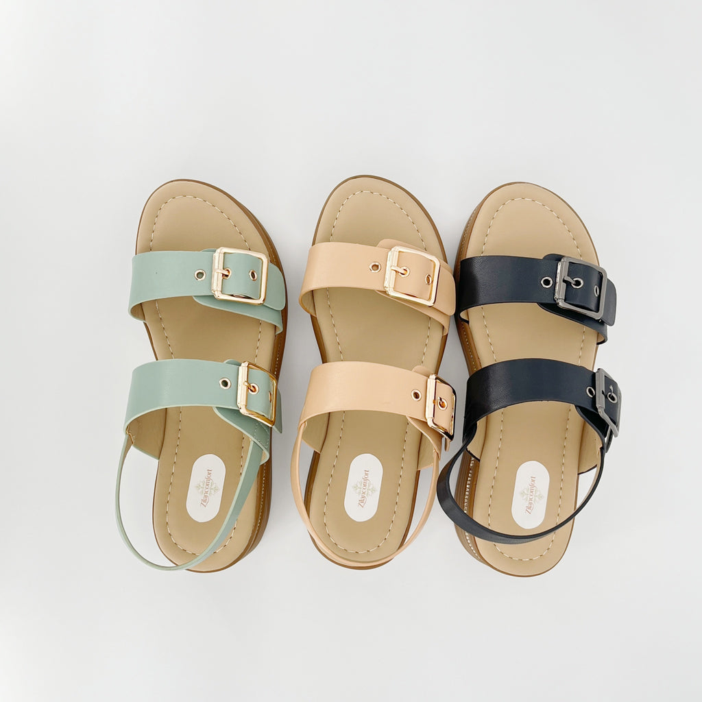 ZC Women's Crystal-Trim Double-Buckle Wedge Sandals – Wholesale | Comfort Fit | Multi-Color Options