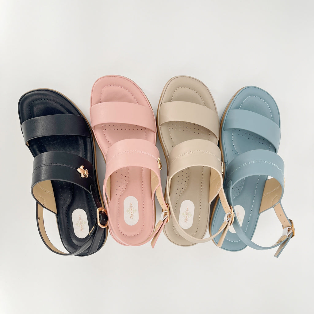 ZC Women's Fleur-de-Lis Double-Band Wedge Sandals – Wholesale | Comfort Fit | Multi-Color Options
