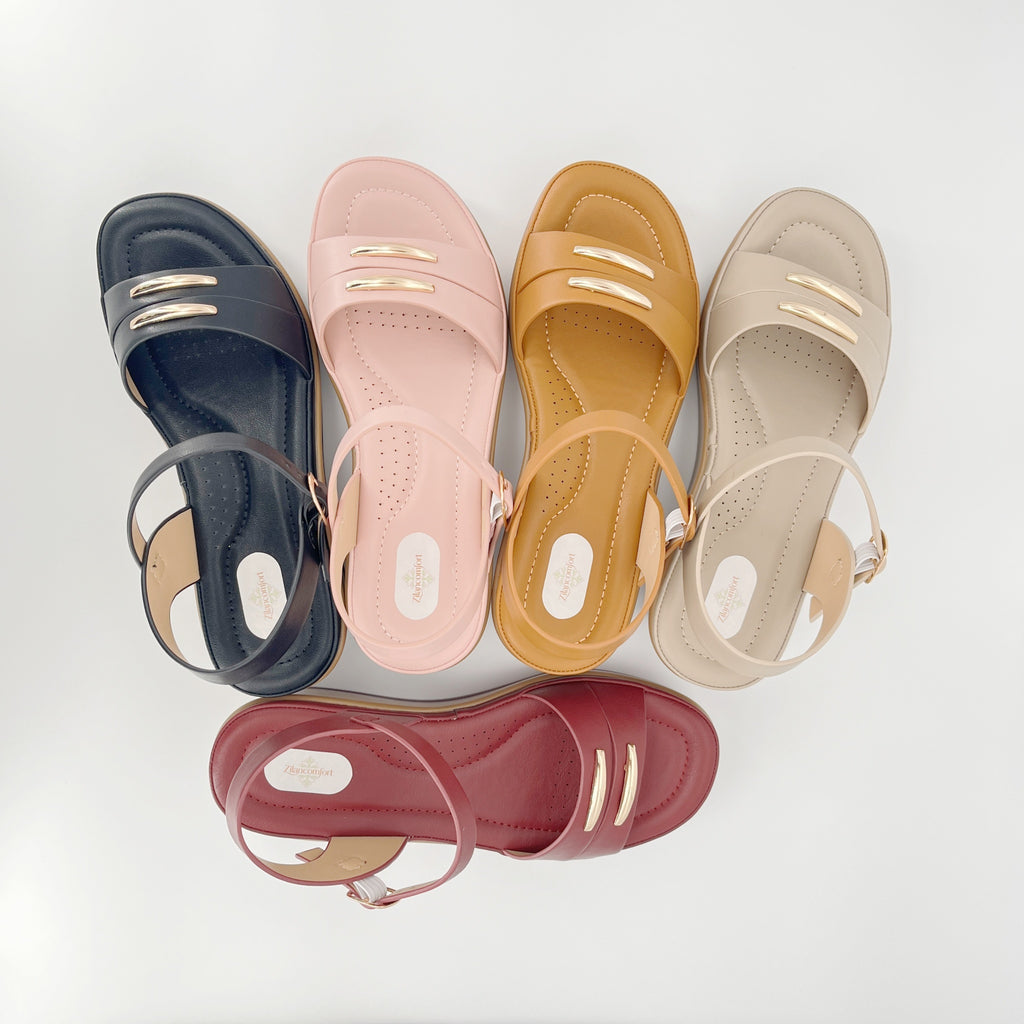 ZC Women's Dual Metal Bar Wedge Sandals – Wholesale | Comfort Fit | Multi-Color Options