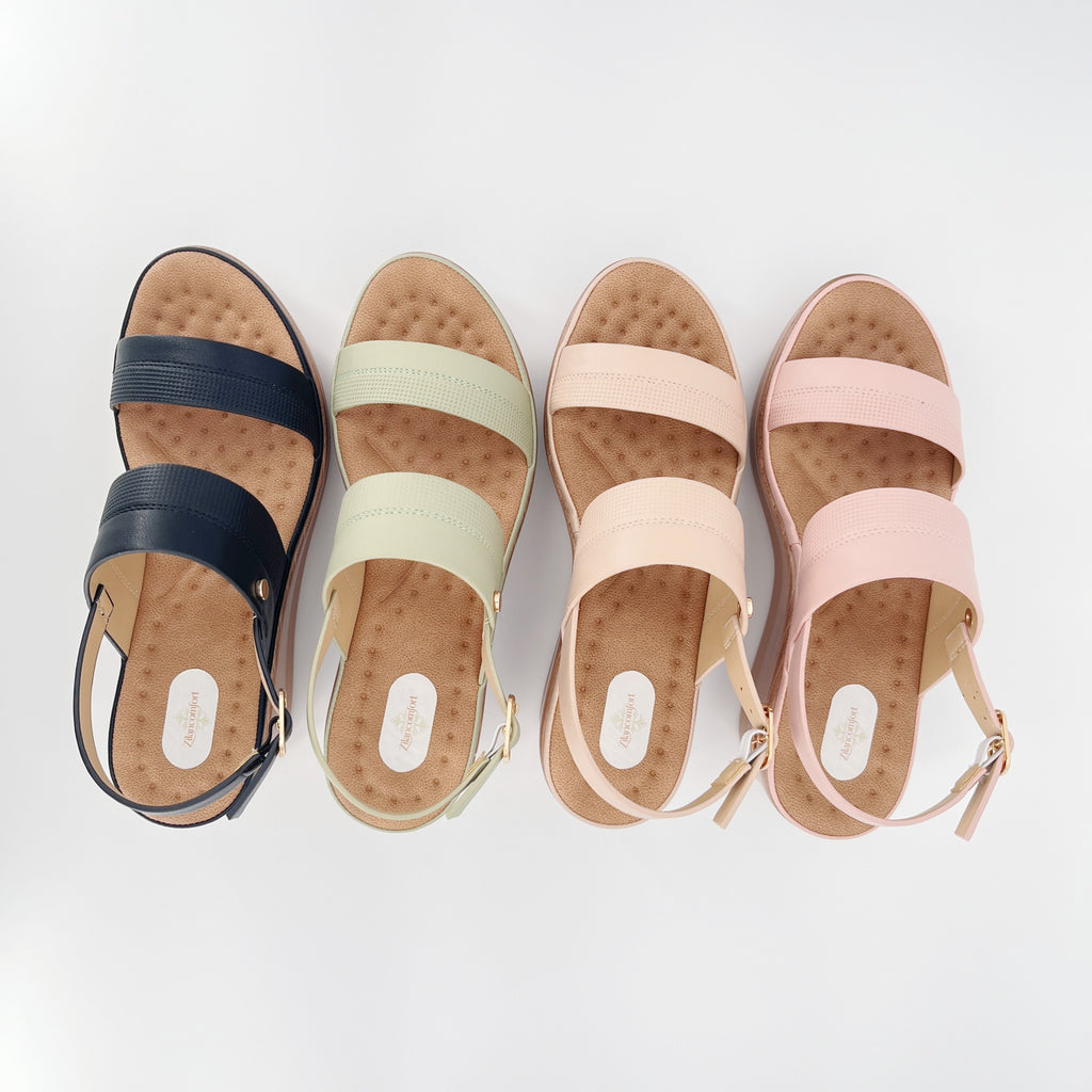 ZC Women's Dual-Texture Double-Band Wood-Grain Wedge Sandals – Wholesale | Comfort Fit | Multi-Color Options