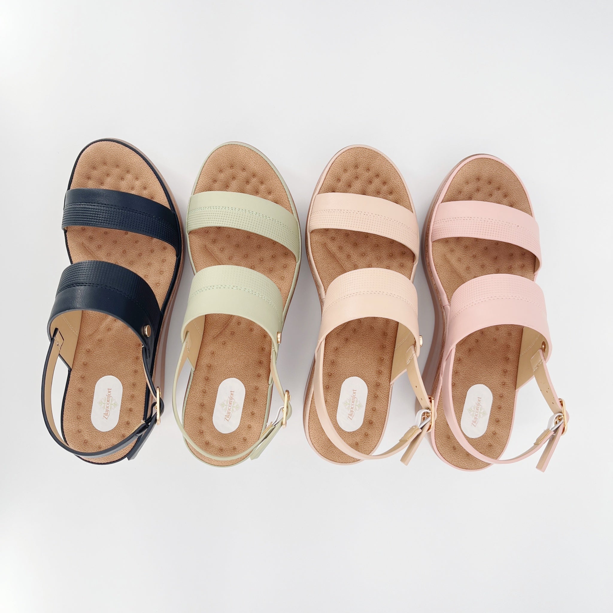 ZC Women's Dual-Texture Double-Band Wood-Grain Wedge Sandals – Wholesale | Comfort Fit | Multi-Color Options