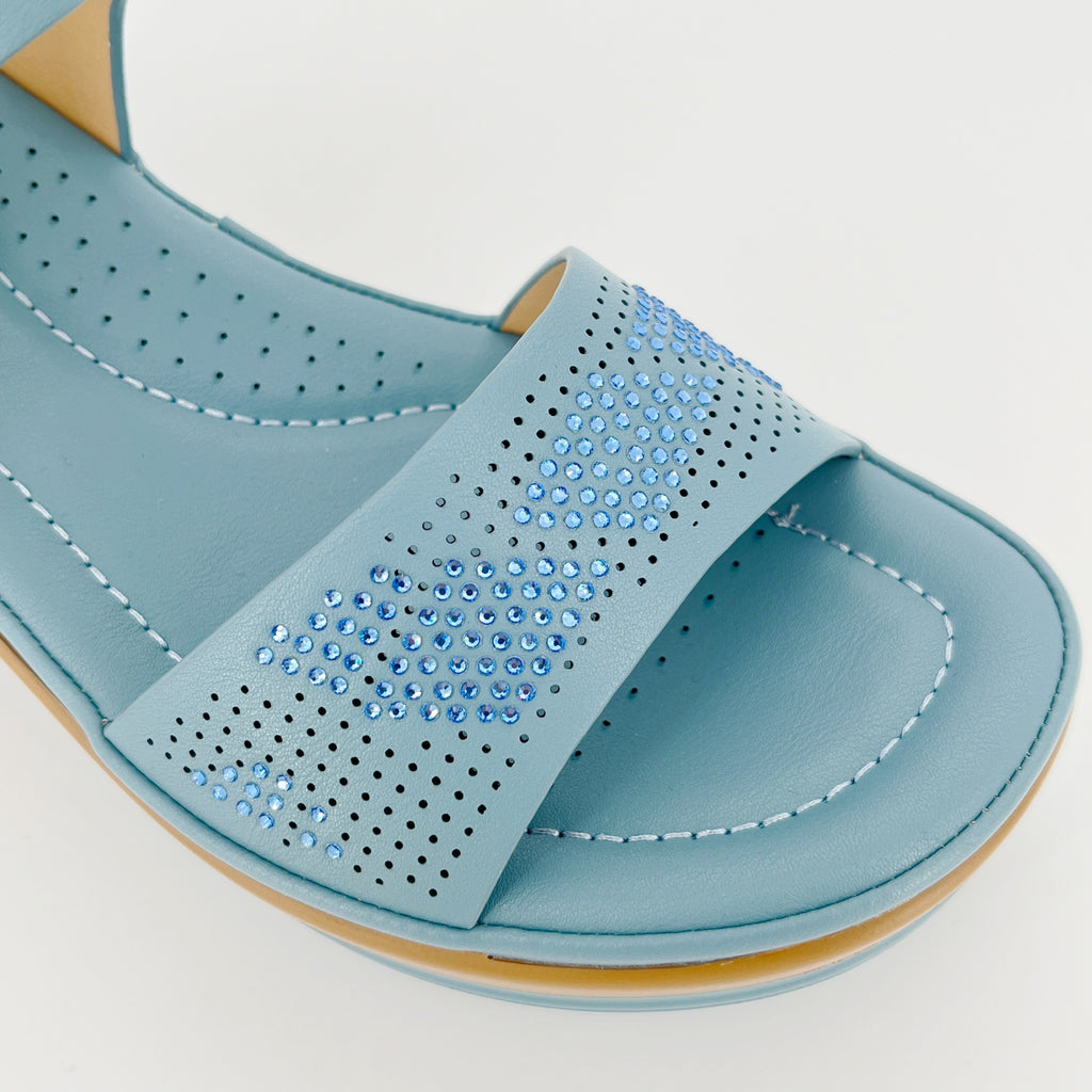 ZC Women's Perforated Tonal Crystal Wedge Sandals – Wholesale | Breathable Comfort | Multi-Color Options