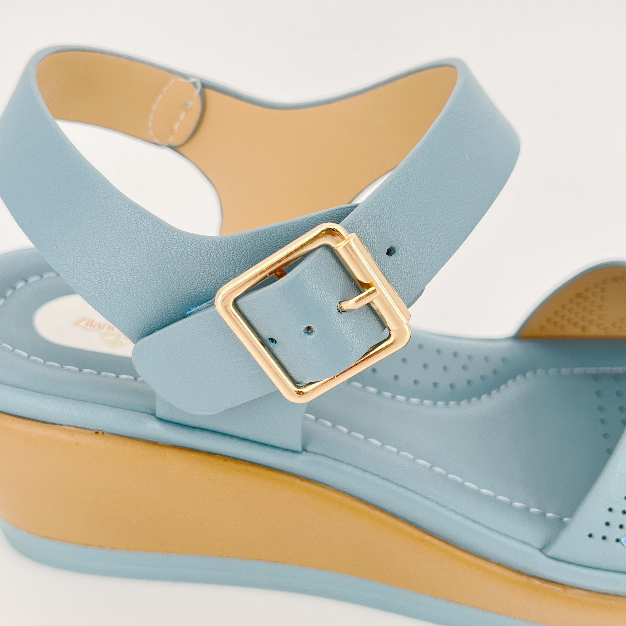 ZC Women's Perforated Tonal Crystal Wedge Sandals – Wholesale | Breathable Comfort | Multi-Color Options