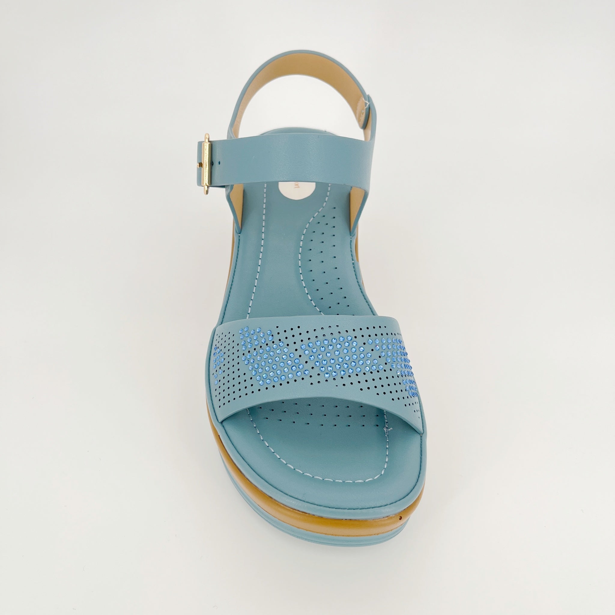 ZC Women's Perforated Tonal Crystal Wedge Sandals – Wholesale | Breathable Comfort | Multi-Color Options