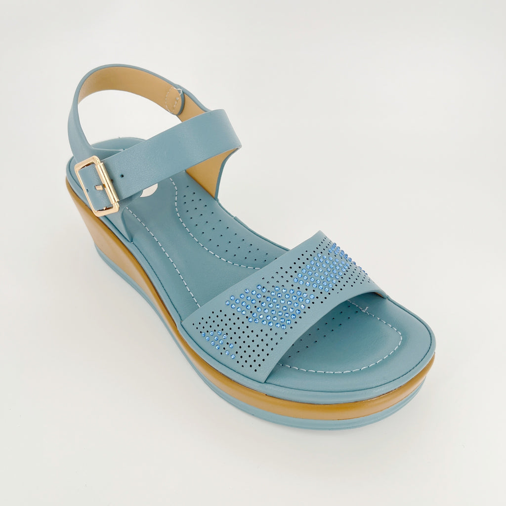 ZC Women's Perforated Tonal Crystal Wedge Sandals – Wholesale | Breathable Comfort | Multi-Color Options