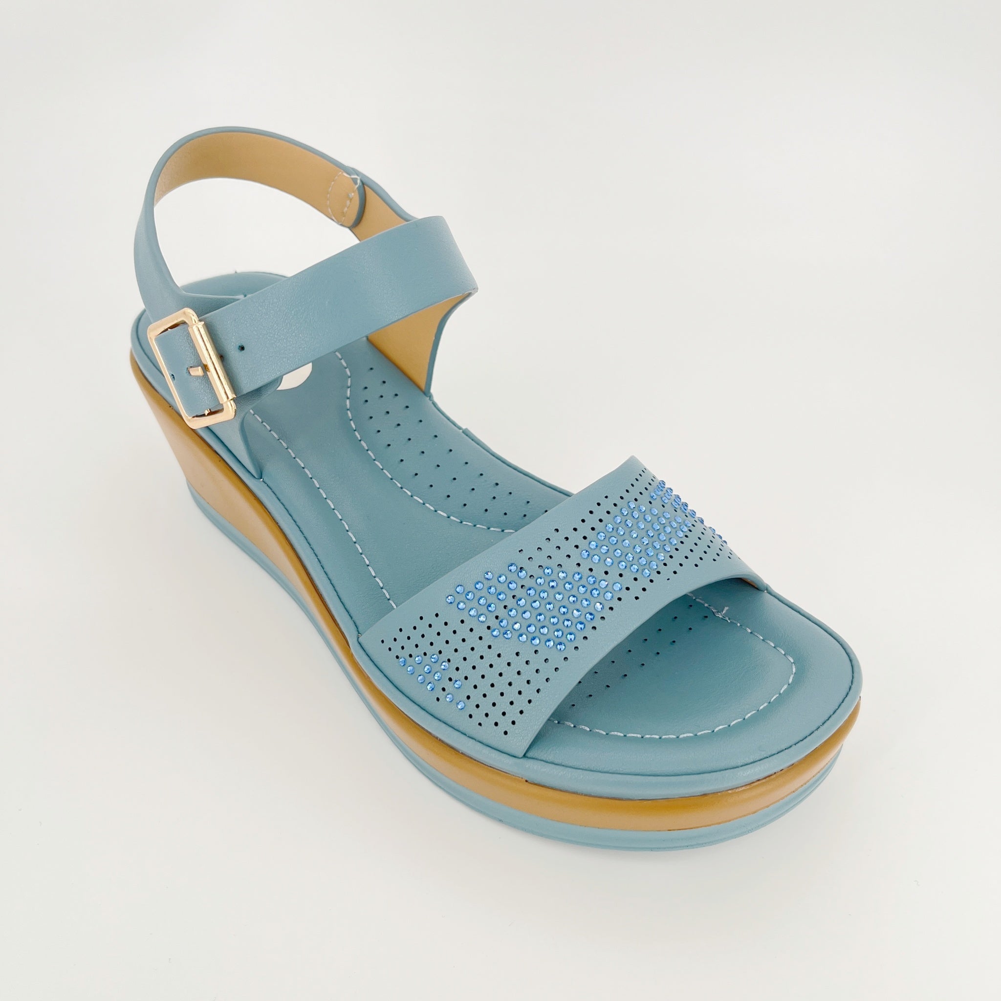 ZC Women's Perforated Tonal Crystal Wedge Sandals – Wholesale | Breathable Comfort | Multi-Color Options