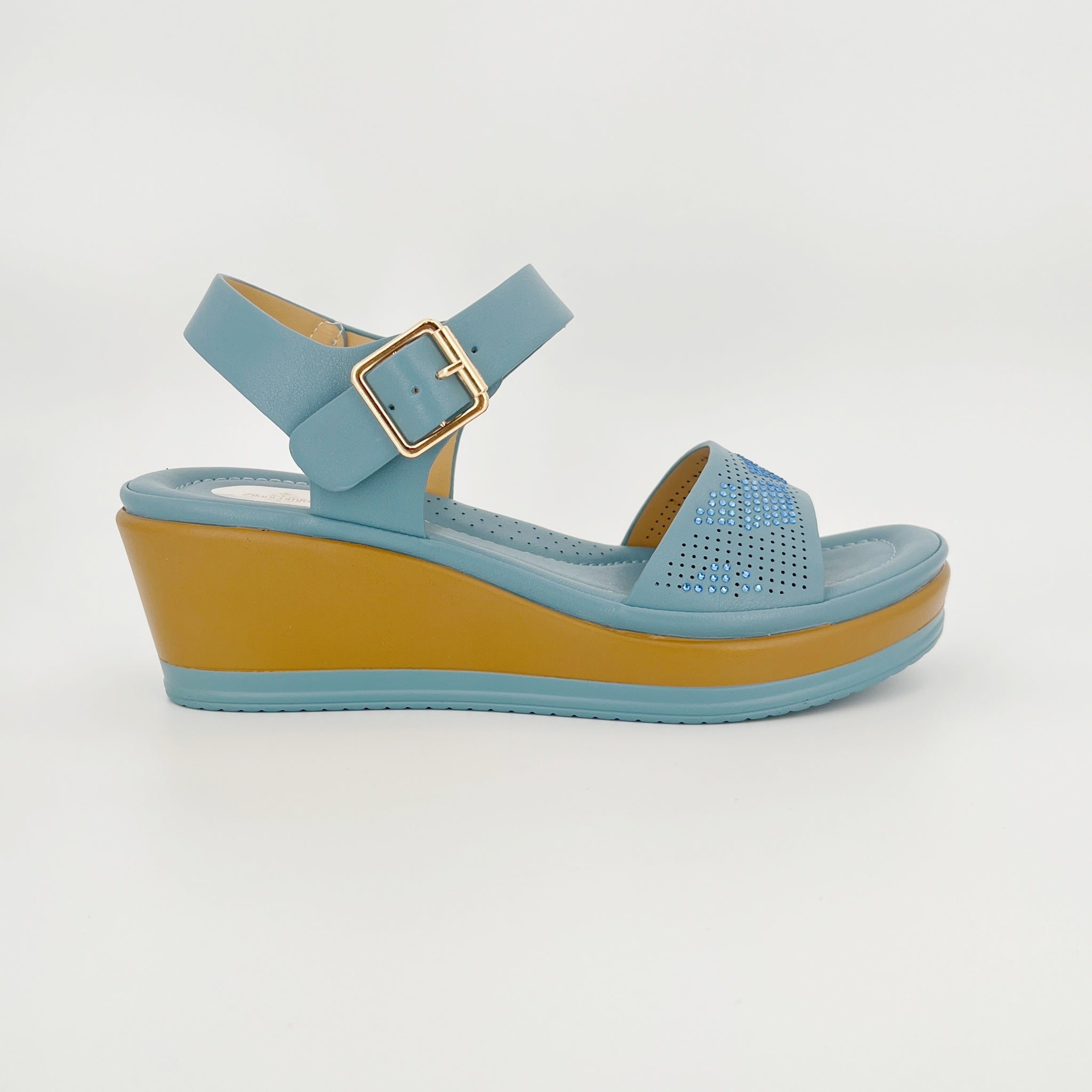 ZC Women's Perforated Tonal Crystal Wedge Sandals – Wholesale | Breathable Comfort | Multi-Color Options