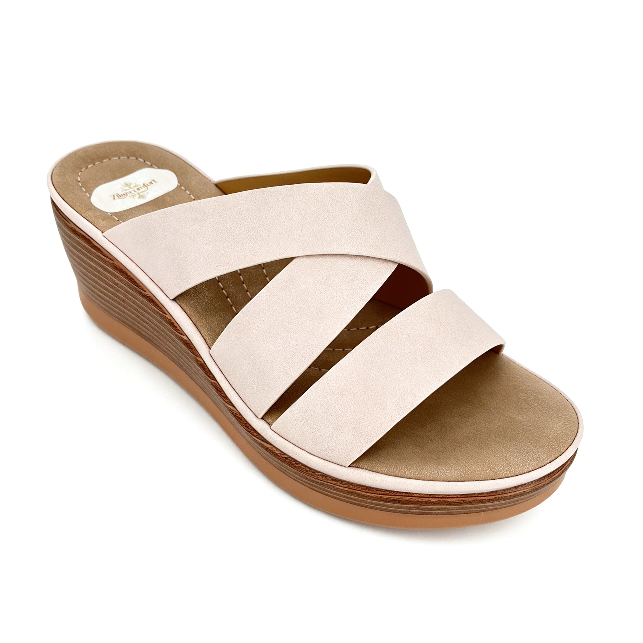 Women's Cross-Strap Slip-On Wedge Mule Sandals | Hardware-Free Design & Striped Mid Wedge | Multiple Colors