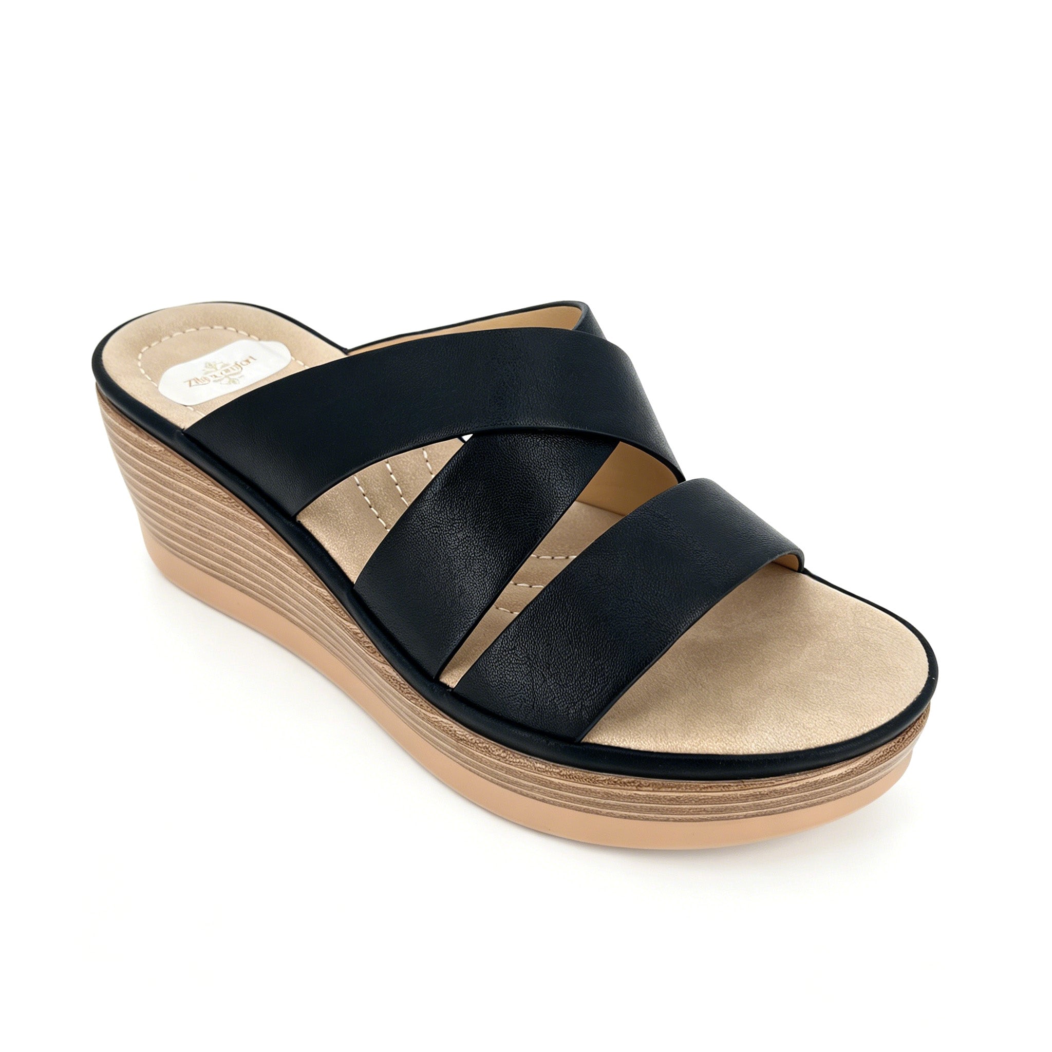 Women's Cross-Strap Slip-On Wedge Mule Sandals | Hardware-Free Design & Striped Mid Wedge | Multiple Colors