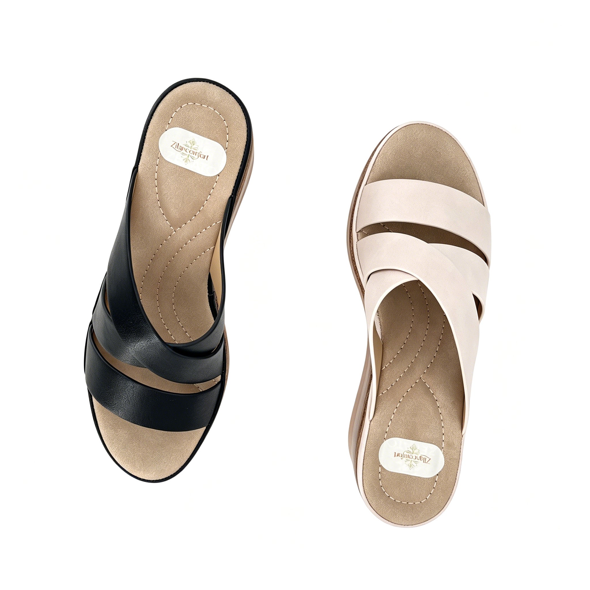 Women's Cross-Strap Slip-On Wedge Mule Sandals | Hardware-Free Design & Striped Mid Wedge | Multiple Colors