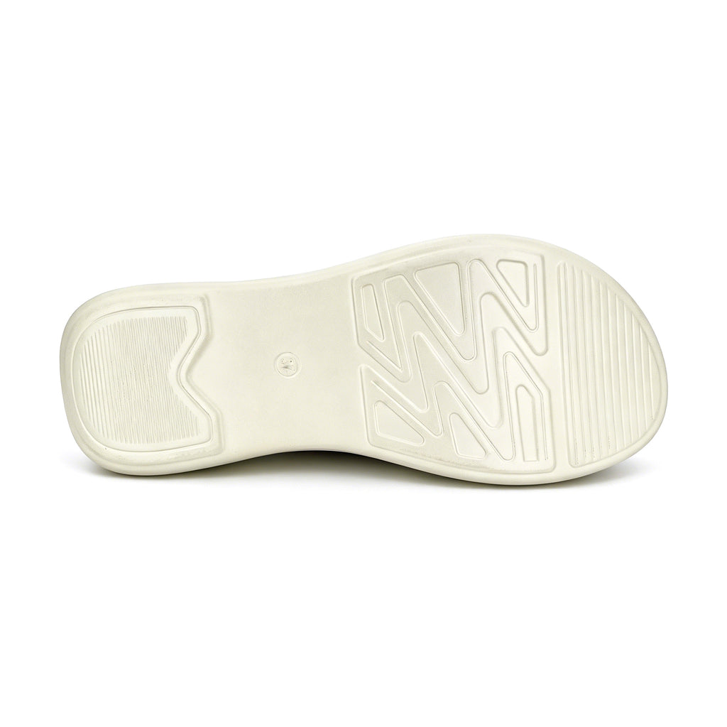 Women's Double-Band Slip-On Platform Mule Sandals with Dual Gold Square Buckles | Textured Straps & Chunky White PU Sole