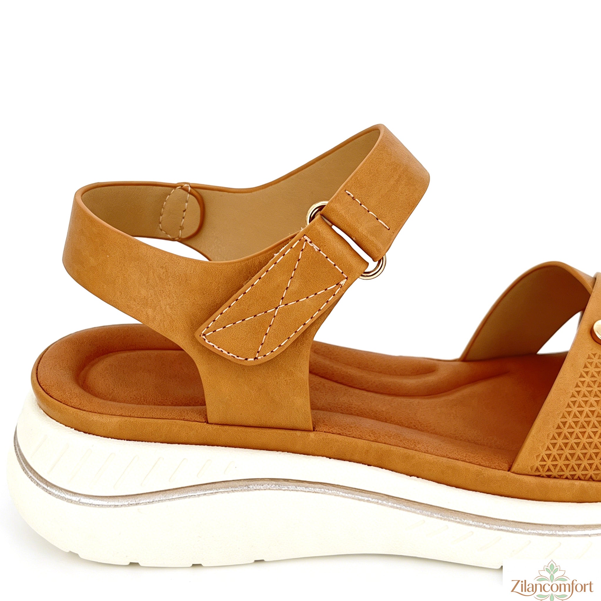 Women's Cross-Strap Ankle Strap Sport Platform Sandals with Velcro Closure | Geometric Embossed Band & Gold Rivet | Multiple Colors