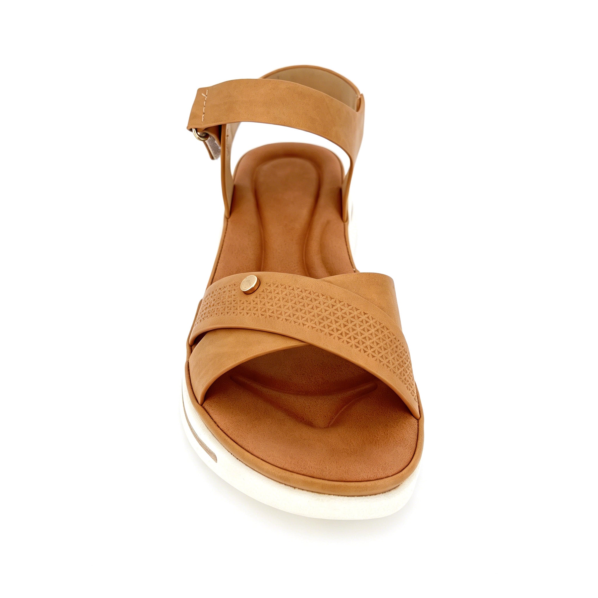 Women's Cross-Strap Ankle Strap Sport Platform Sandals with Velcro Closure | Geometric Embossed Band & Gold Rivet | Multiple Colors