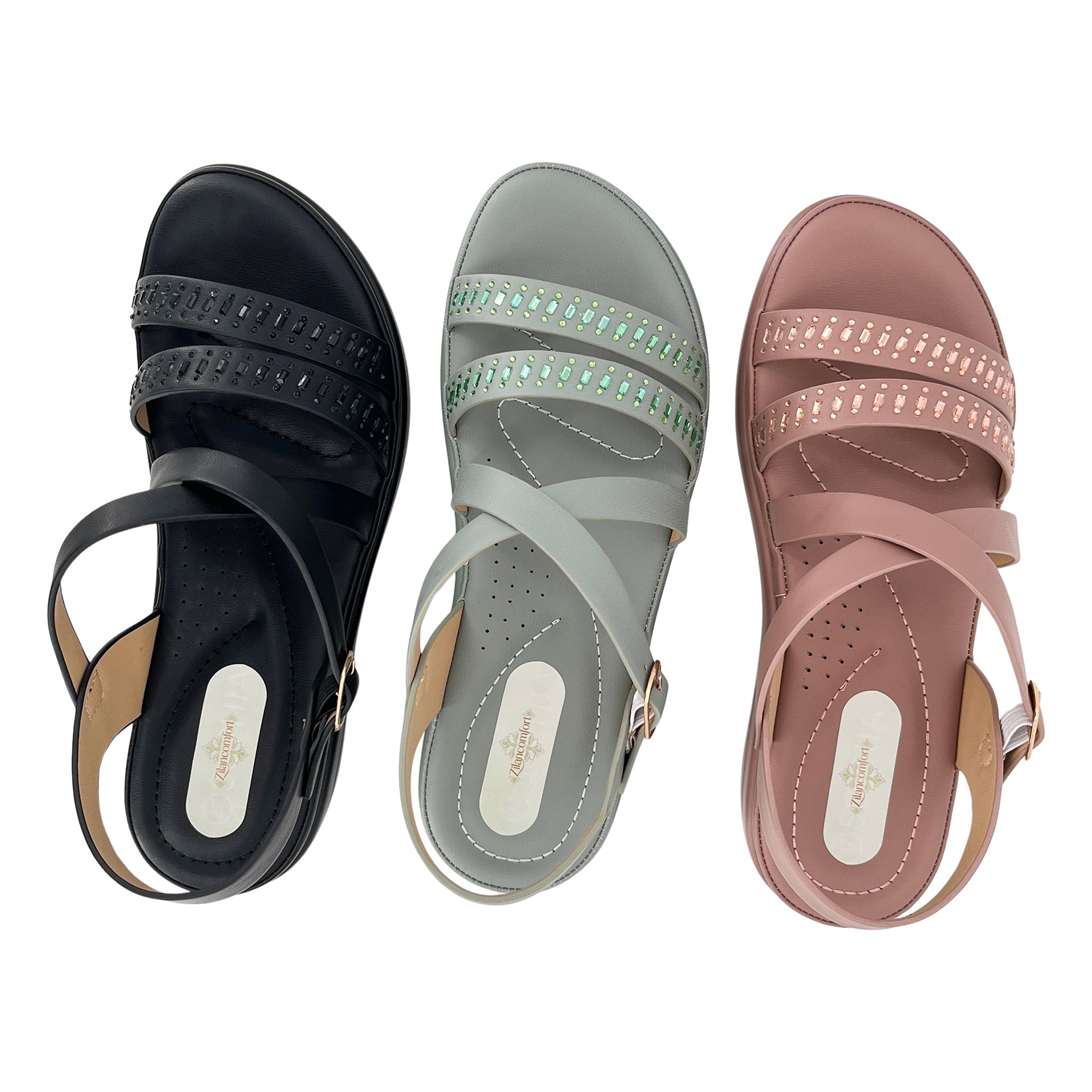 Women's Crystal Baguette Wedge Sandals with Crossover Straps | Multi-Color Platform | EU 35–41 | Zilancomfort