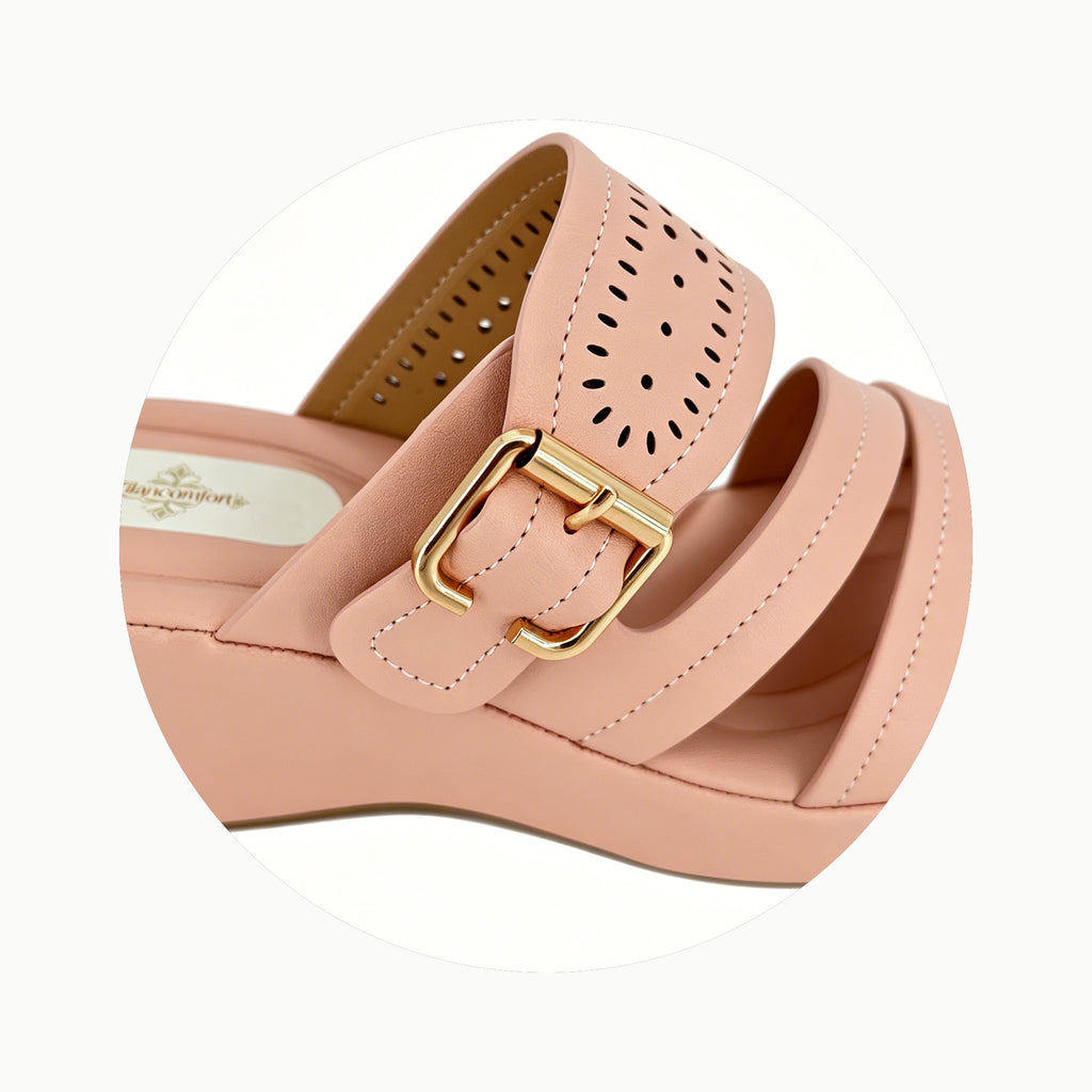 Women's Perforated Wide-Strap Wedge Sandals | Wholesale Platform Slide | Multi-Color | EU 35–41