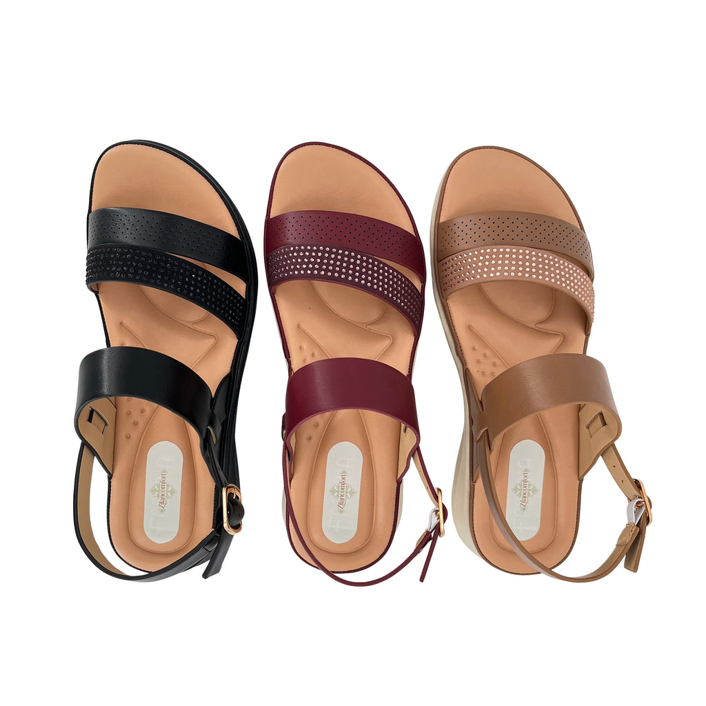 Women's Crystal-Studded Double-Strap Wedge Sandals | Wholesale Platform Sandal | Multi-Color | EU 35–41