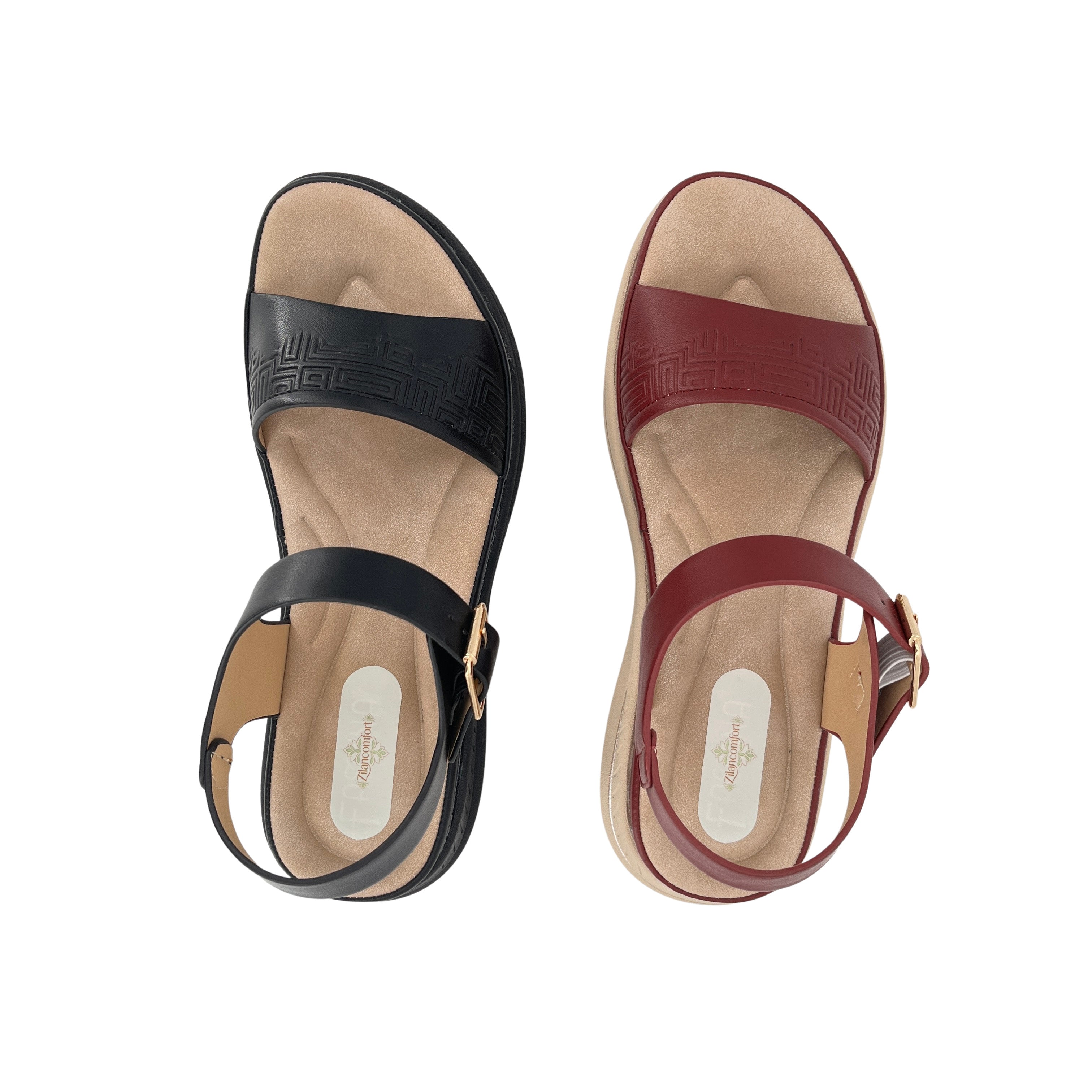 Women's Embossed Greek Key Wedge Sandals | Wholesale Platform Sandal | Multi-Color | EU 35–41