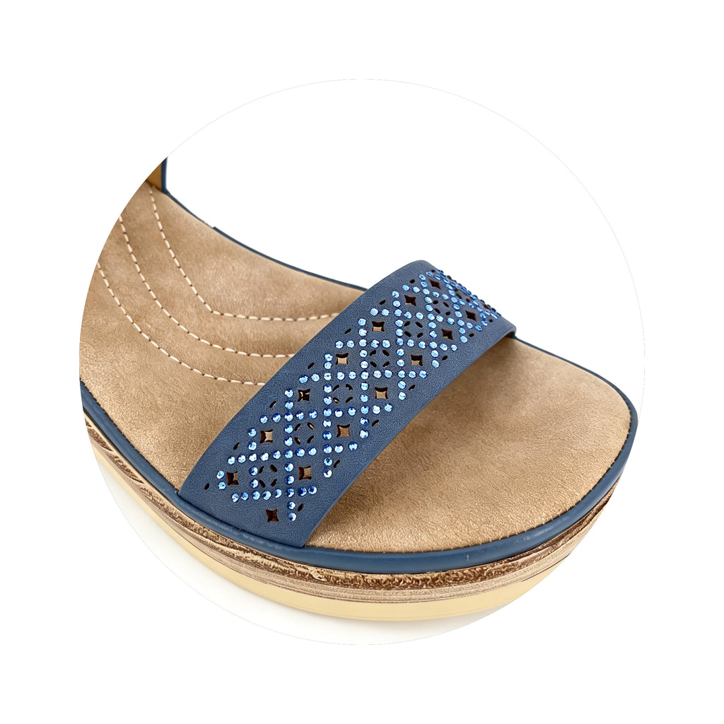 Women's Crystal-Studded Laser-Cut Wedge Sandals | Wholesale Platform Sandal | Multi-Color | EU 35–41