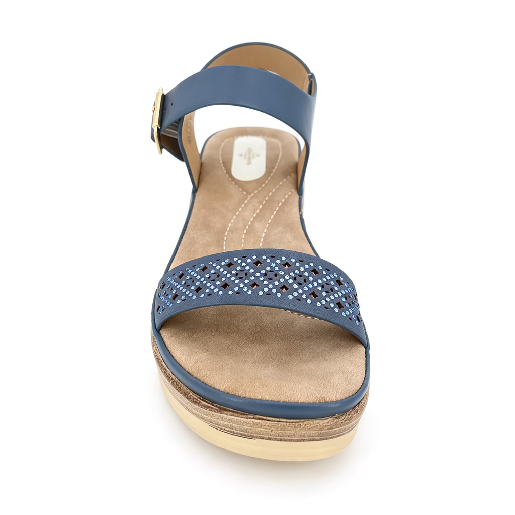 Women's Crystal-Studded Laser-Cut Wedge Sandals | Wholesale Platform Sandal | Multi-Color | EU 35–41