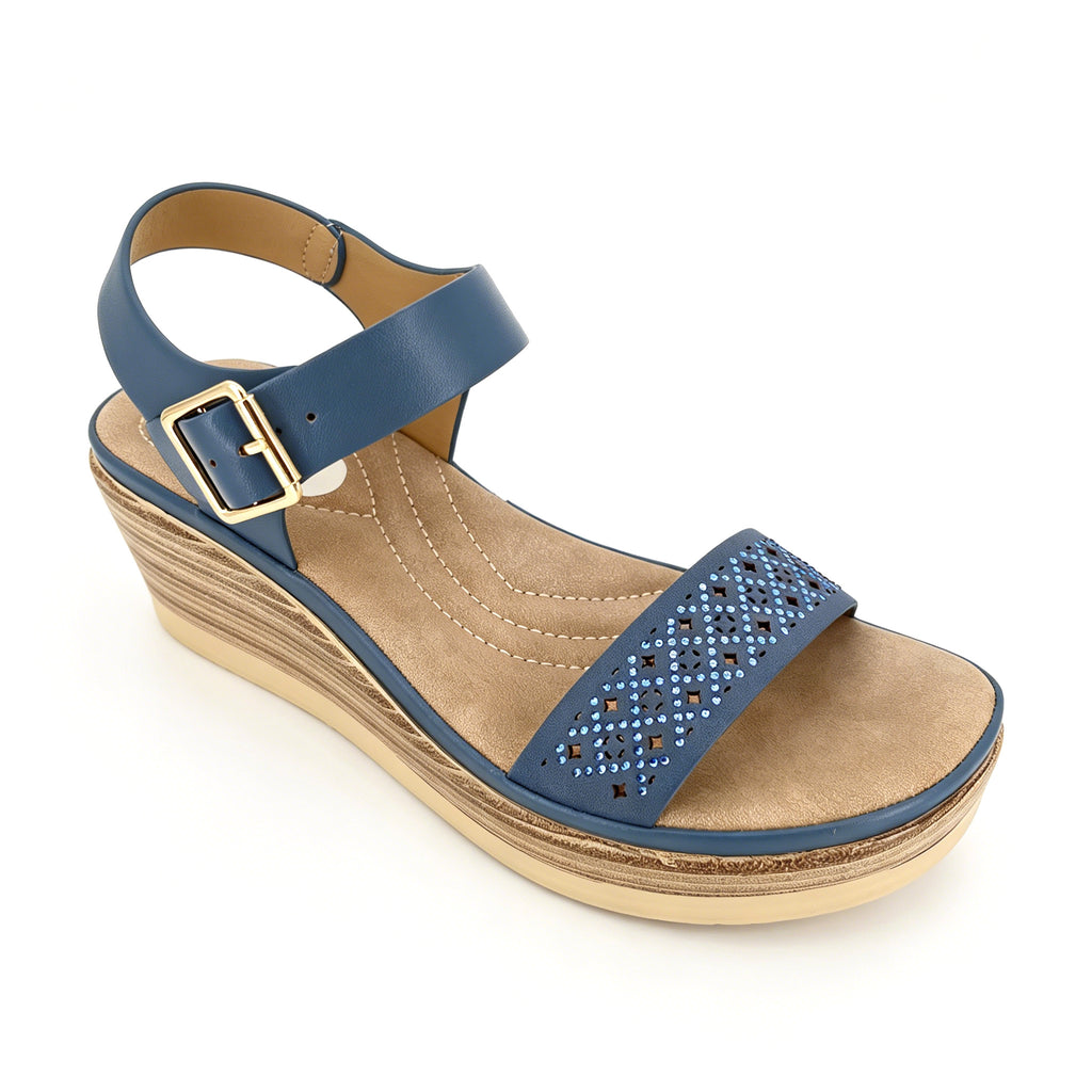 Women's Crystal-Studded Laser-Cut Wedge Sandals | Wholesale Platform Sandal | Multi-Color | EU 35–41