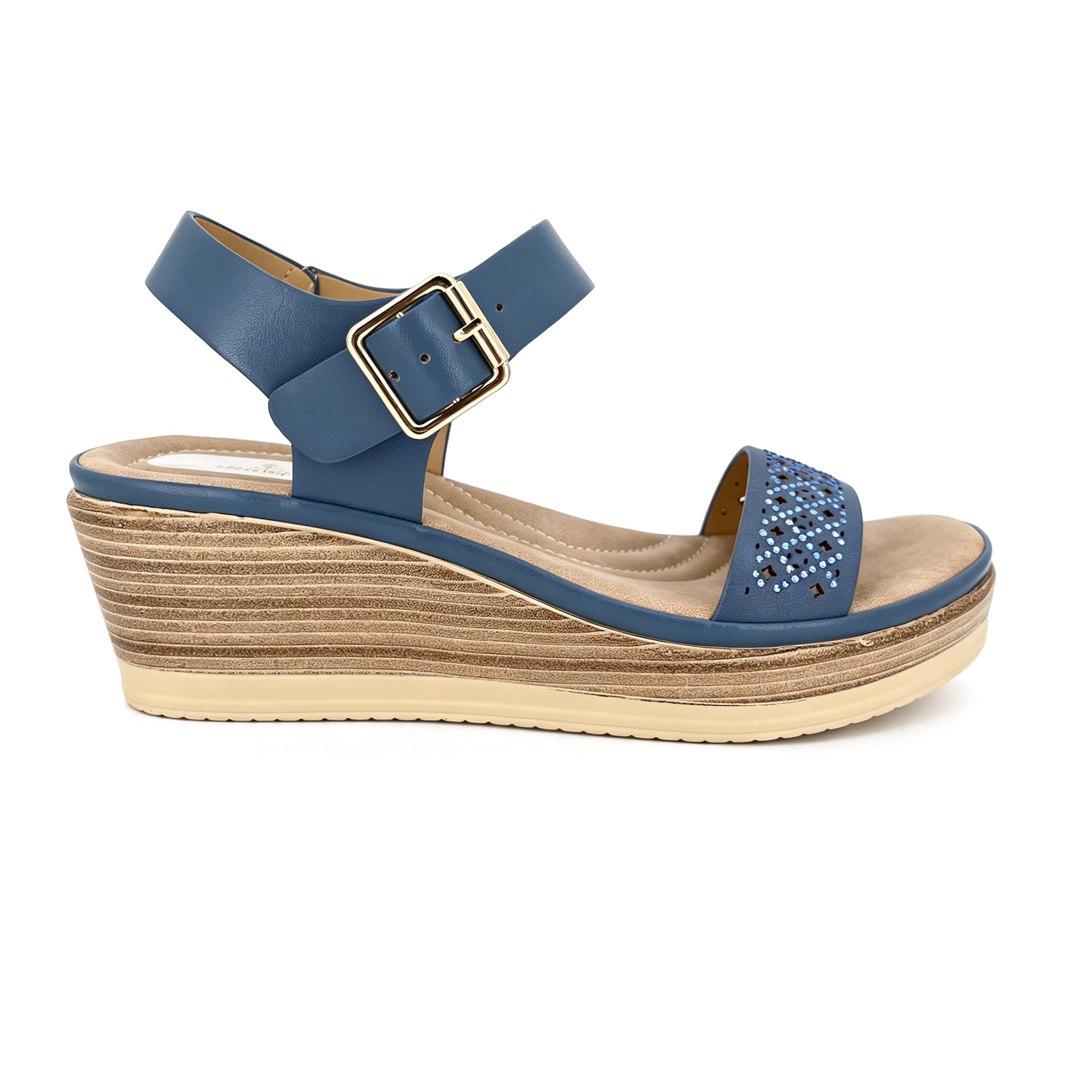 Women's Crystal-Studded Laser-Cut Wedge Sandals | Wholesale Platform Sandal | Multi-Color | EU 35–41