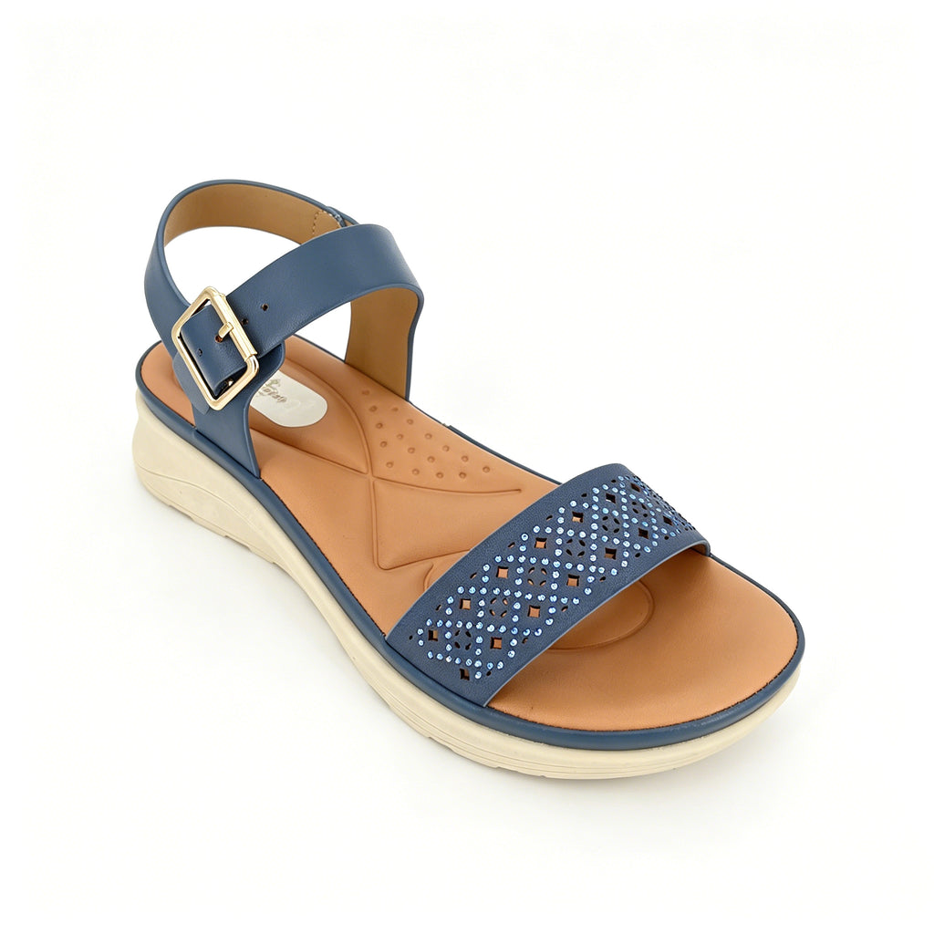 Women's Crystal-Studded Laser-Cut Low Wedge Sandals | Wholesale Comfort Platform Sandal | Multi-Color | EU 35–41