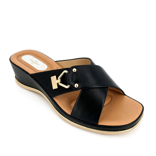 Women's Cross-Strap Gold Hardware Wedge Mule Sandals | Wholesale Platform Slide | Multi-Color | EU 35–41