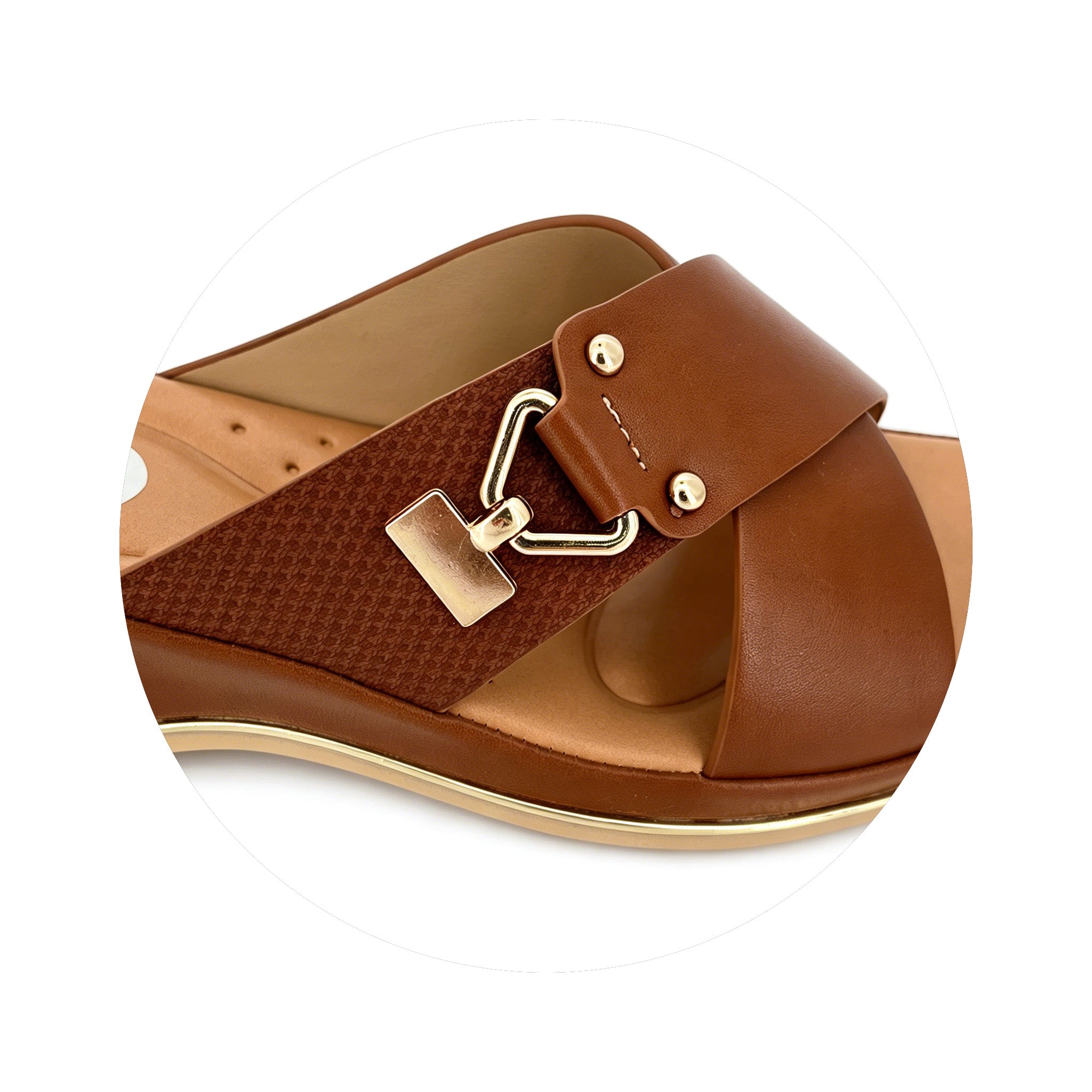 Women's Cross-Strap Gold Hardware Wedge Mule Sandals | Wholesale Platform Slide | Multi-Color | EU 35–41