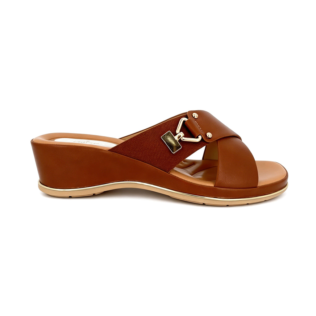 Women's Cross-Strap Gold Hardware Wedge Mule Sandals | Wholesale Platform Slide | Multi-Color | EU 35–41
