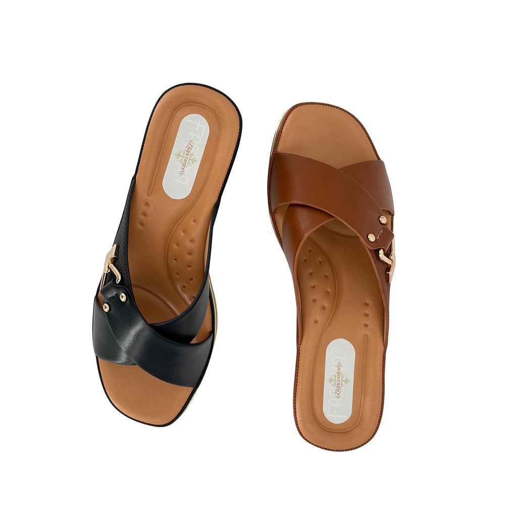 Women's Cross-Strap Gold Hardware Wedge Mule Sandals | Wholesale Platform Slide | Multi-Color | EU 35–41