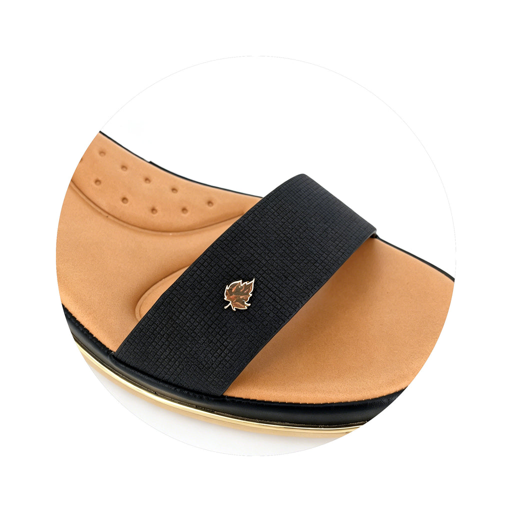 Women's Textured-Strap Gold Leaf Badge Low Wedge Sandals | Wholesale Comfort Platform Sandal | Multi-Color | EU 35–41