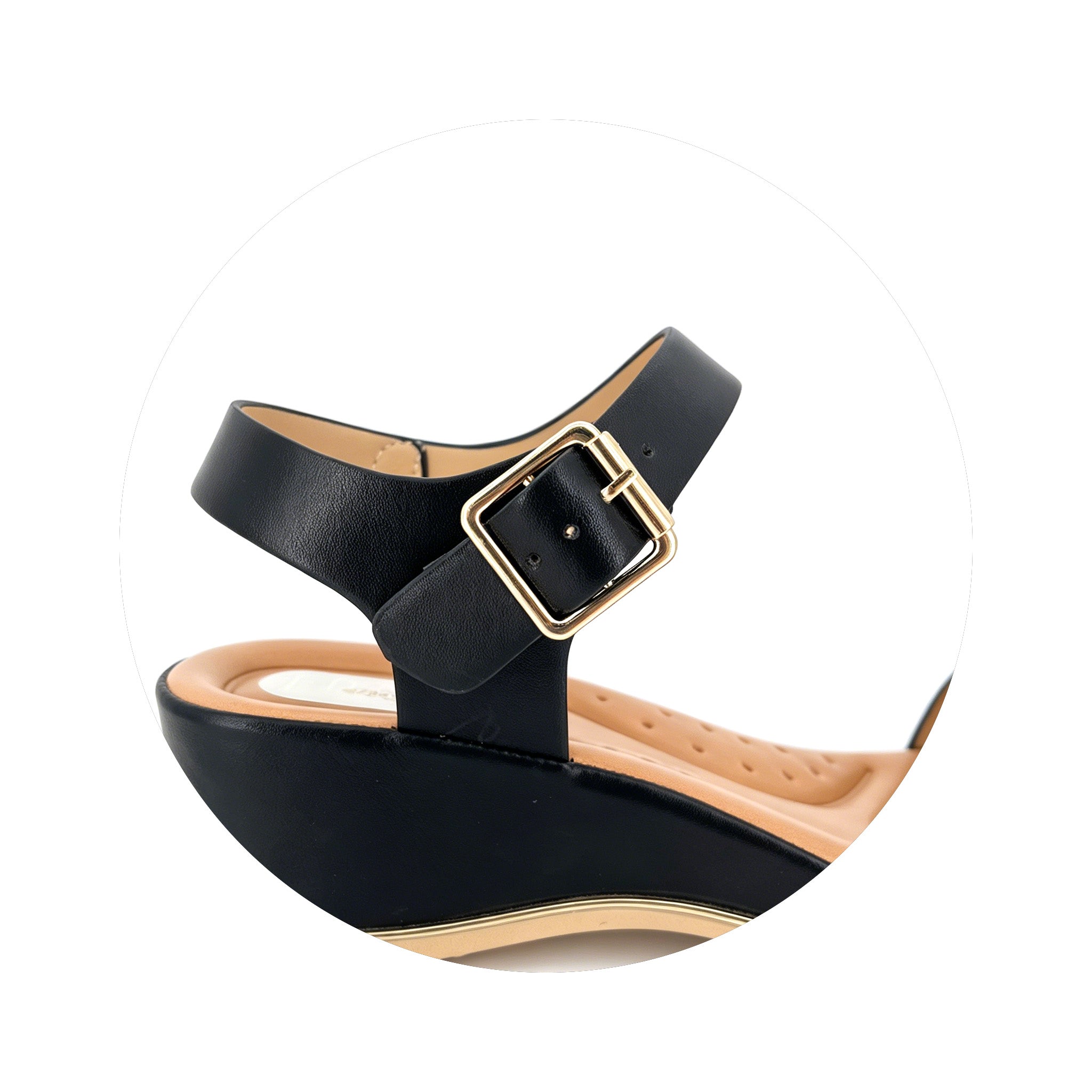 Women's Textured-Strap Gold Leaf Badge Low Wedge Sandals | Wholesale Comfort Platform Sandal | Multi-Color | EU 35–41