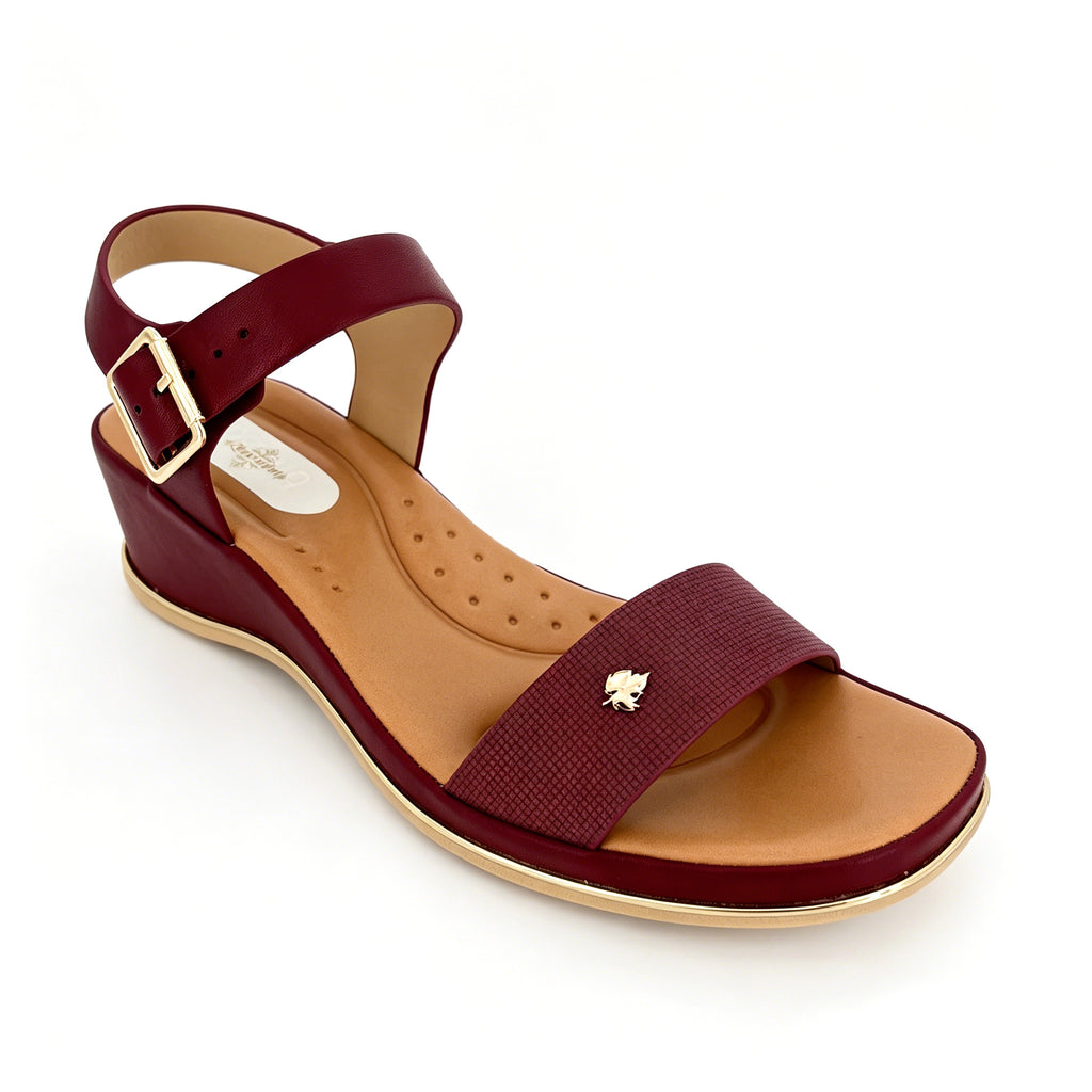 Women's Textured-Strap Gold Leaf Badge Low Wedge Sandals | Wholesale Comfort Platform Sandal | Multi-Color | EU 35–41