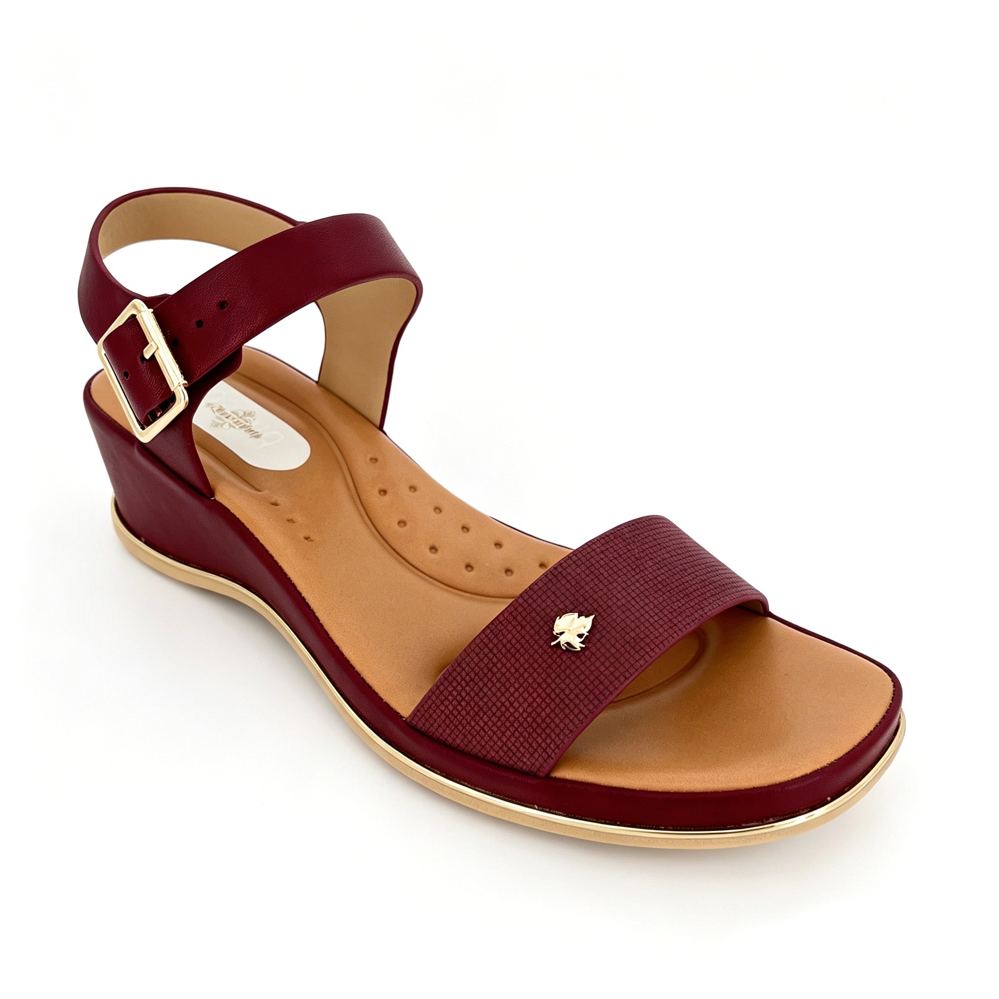 Women's Textured-Strap Gold Leaf Badge Low Wedge Sandals | Wholesale Comfort Platform Sandal | Multi-Color | EU 35–41