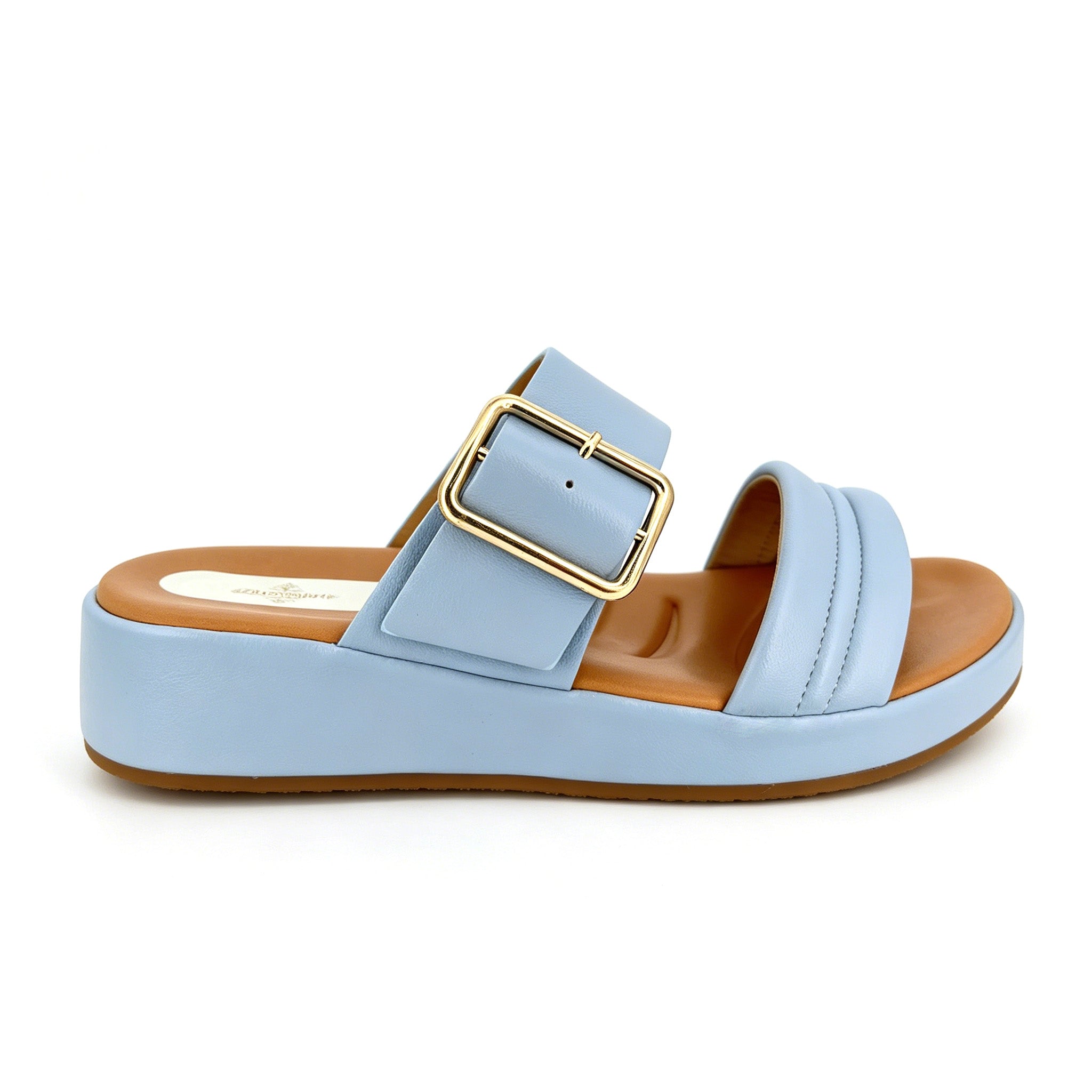 Women's Double-Strap Platform Wedge Slide Sandals | Gold Buckle Mule | Multi-Color | EU 35–41