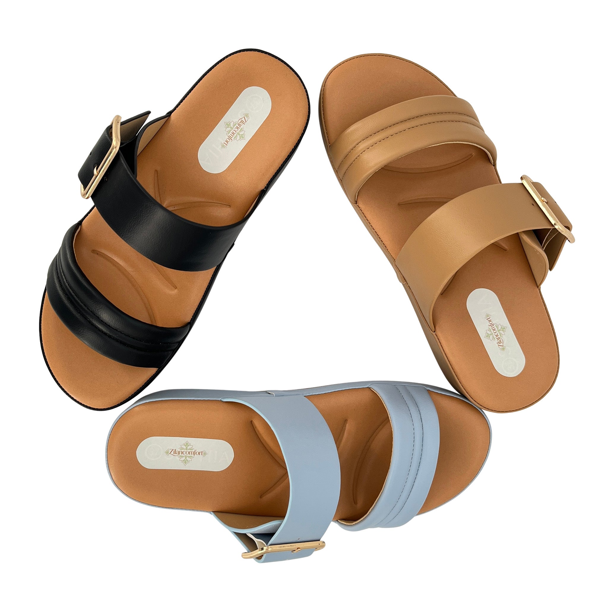 Women's Double-Strap Platform Wedge Slide Sandals | Gold Buckle Mule | Multi-Color | EU 35–41
