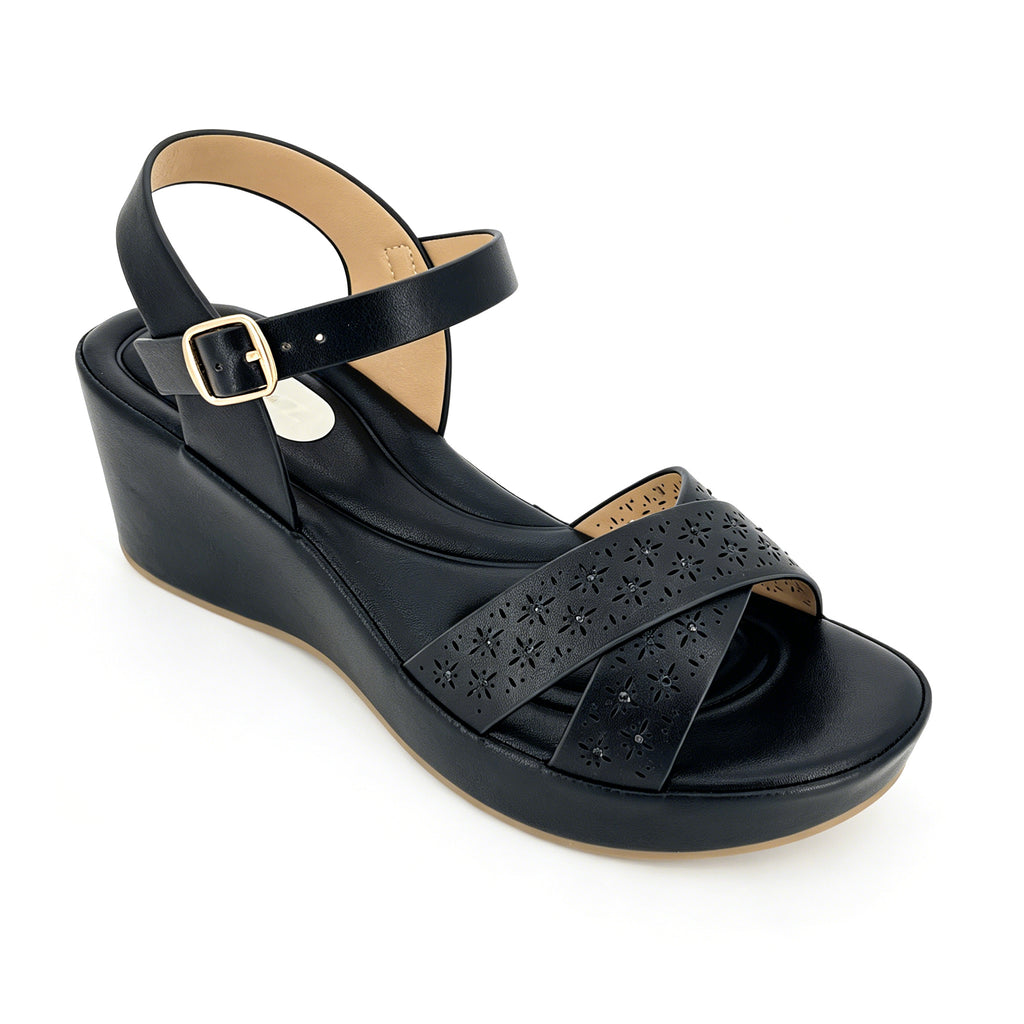 Women's Cross-Strap Laser-Cut Rhinestone Wedge Sandals | Wholesale Platform Sandal | Multi-Color | EU 35–41