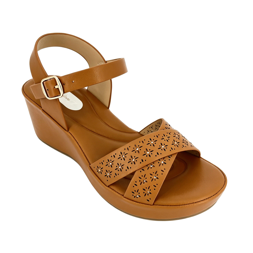 Women's Cross-Strap Laser-Cut Rhinestone Wedge Sandals | Wholesale Platform Sandal | Multi-Color | EU 35–41