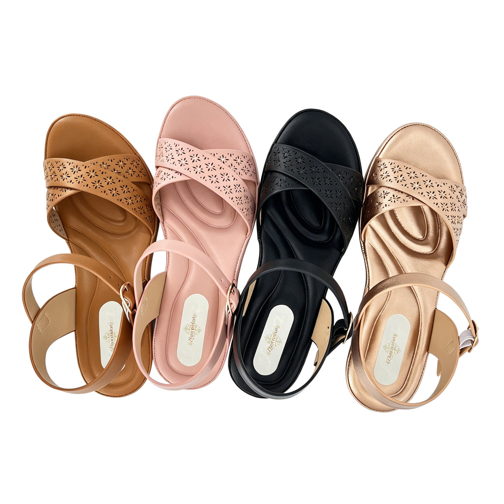 Women's Cross-Strap Laser-Cut Rhinestone Wedge Sandals | Wholesale Platform Sandal | Multi-Color | EU 35–41