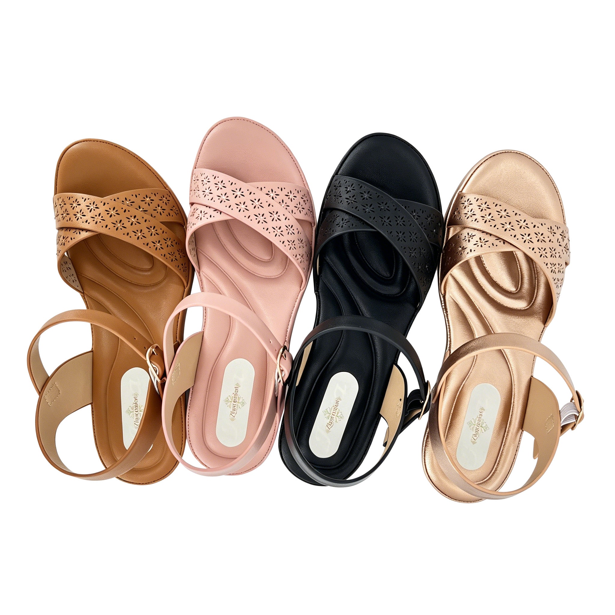 Women's Cross-Strap Laser-Cut Rhinestone Wedge Sandals | Wholesale Platform Sandal | Multi-Color | EU 35–41