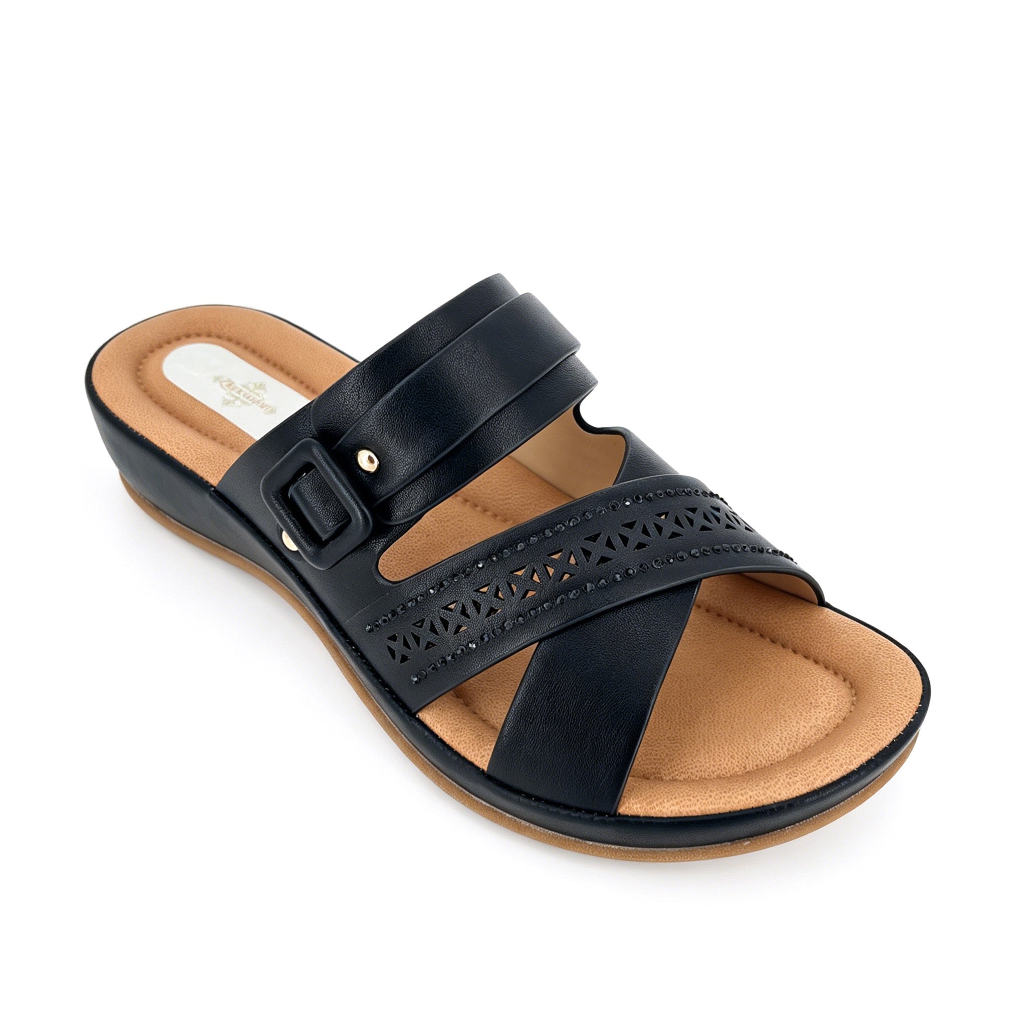 Women's Cross-Strap Laser-Cut Rhinestone Wedge Mule Sandals | Wholesale Platform Slide | Multi-Color | EU 35–41