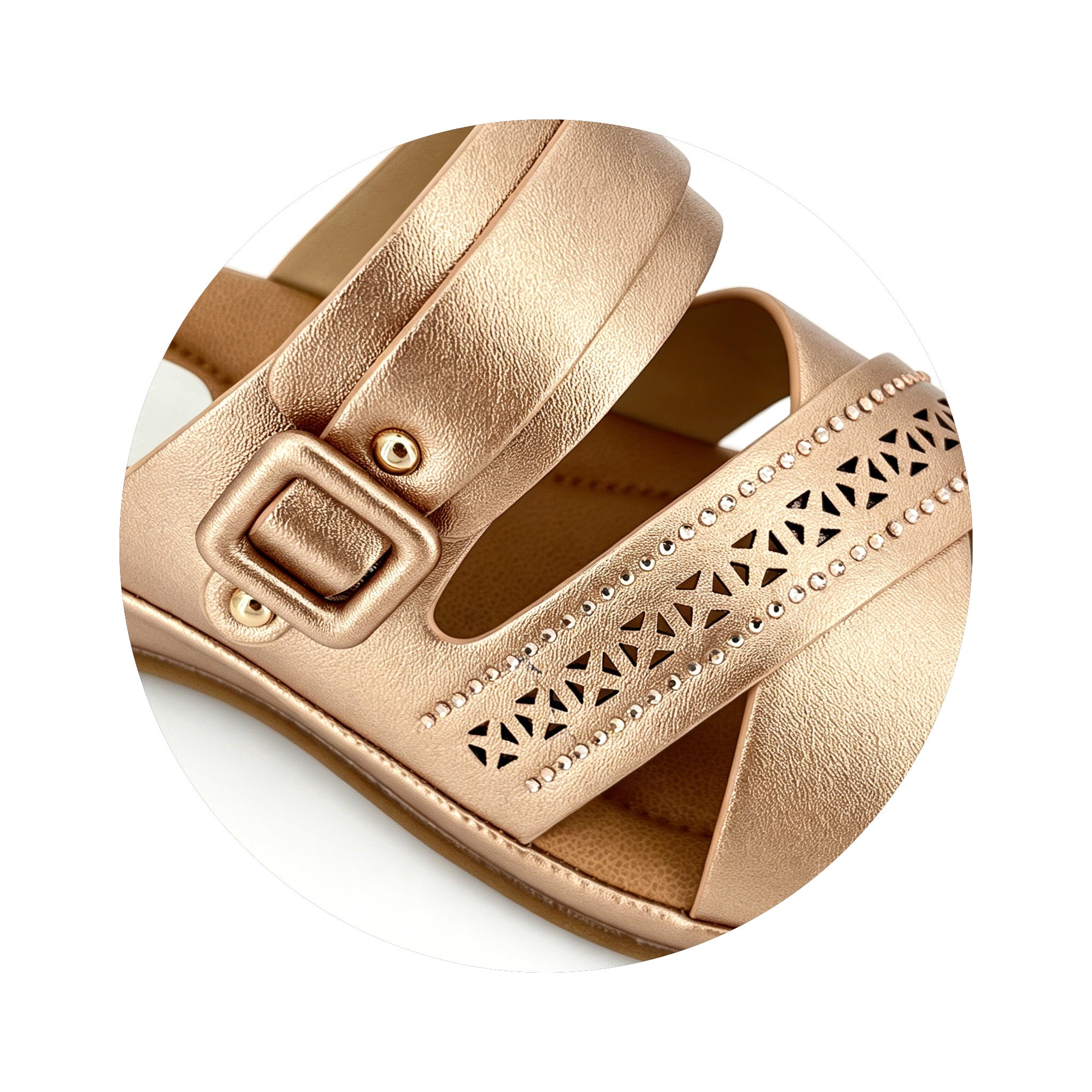 Women's Cross-Strap Laser-Cut Rhinestone Wedge Mule Sandals | Wholesale Platform Slide | Multi-Color | EU 35–41